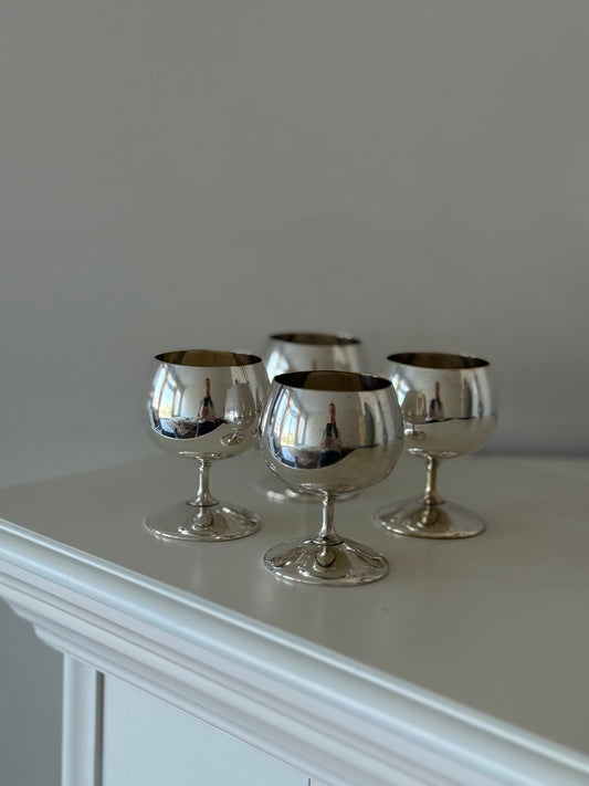 Vintage Silver-Plated Cognac Goblets – Set of 4 | Made in Spain