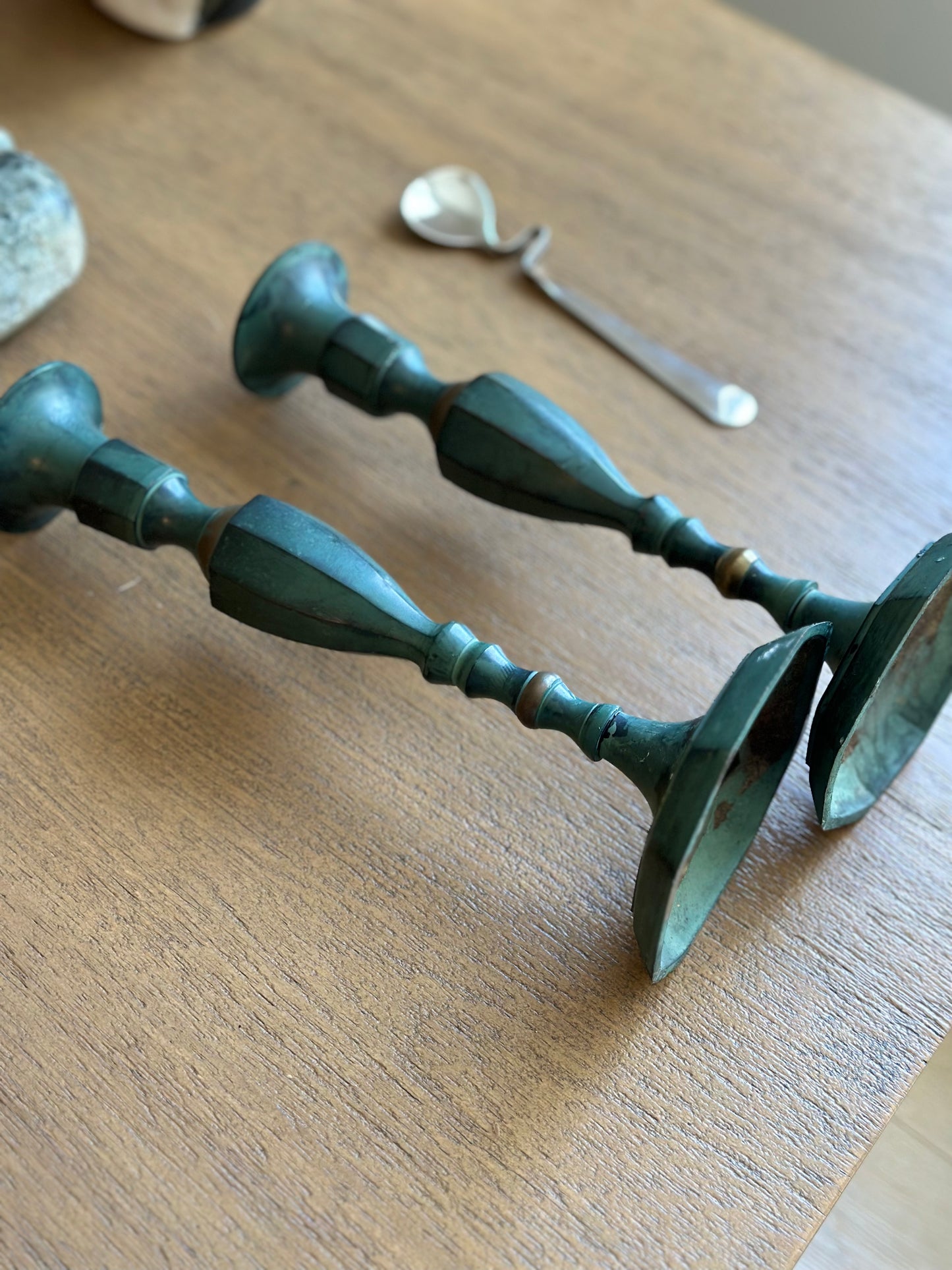 Vintage brass patina candleholders