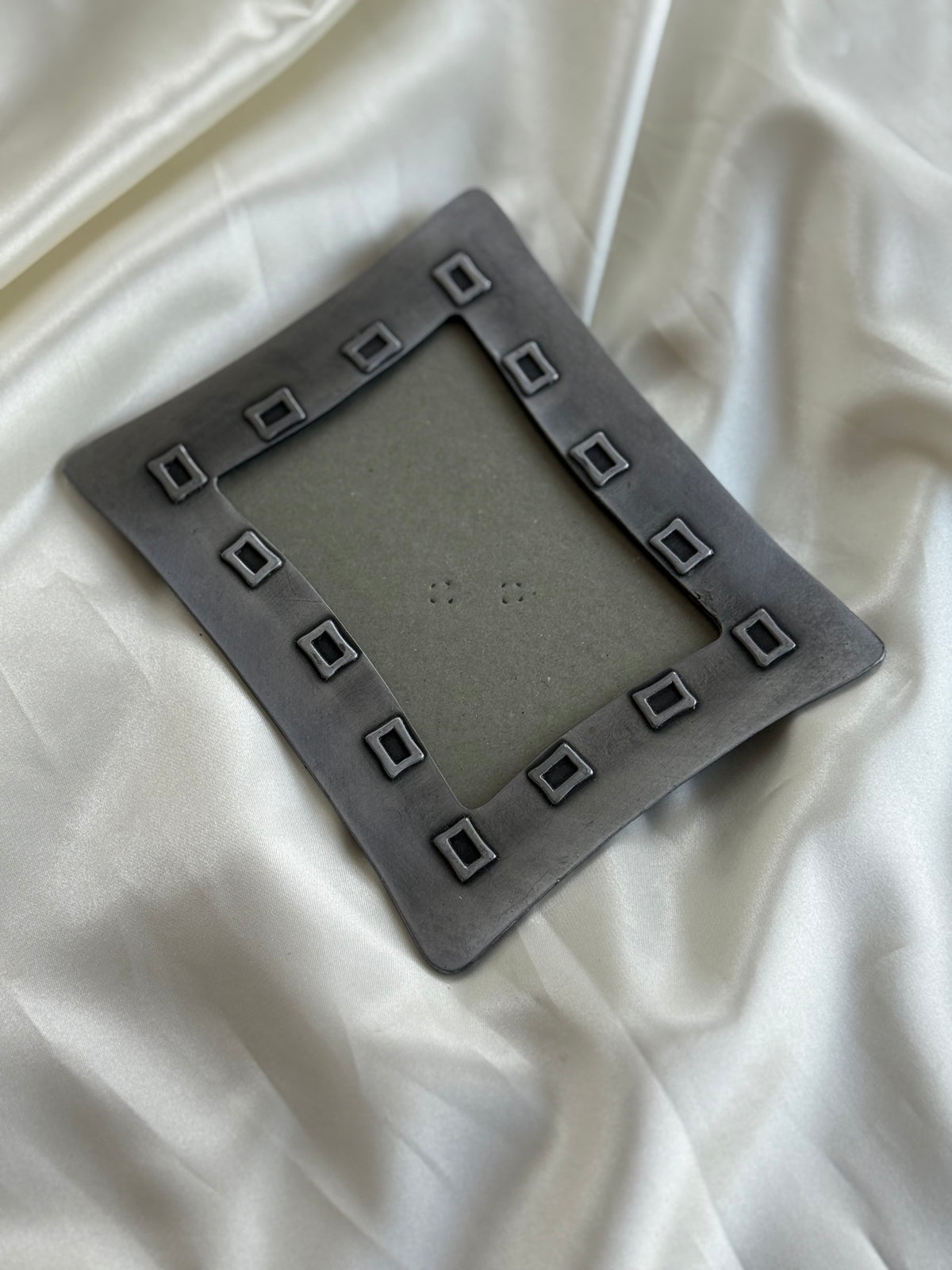 Heavy Vintage Silver-Tone Geometric Picture Frame