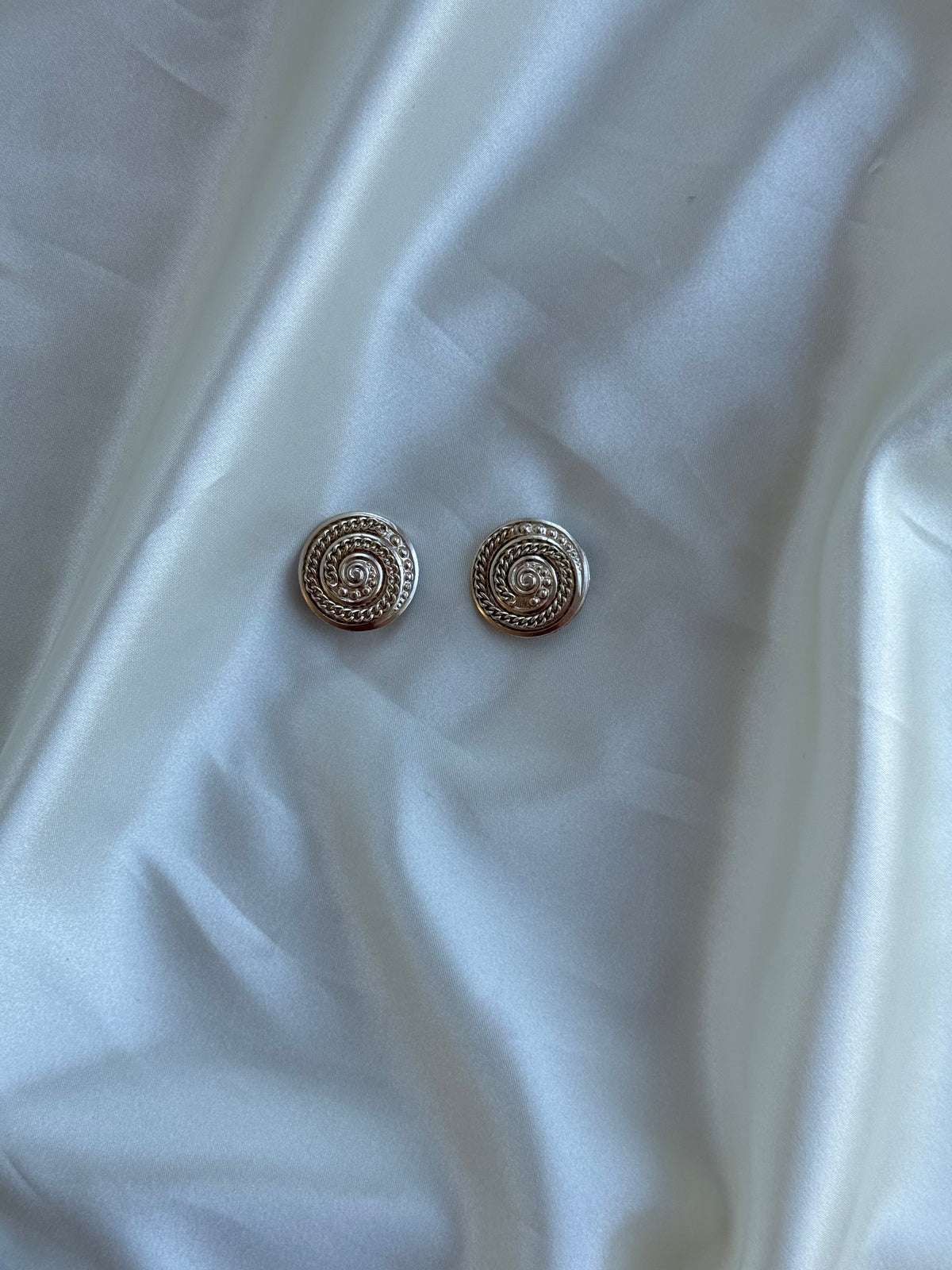 Vintage German Silver-Tone Spiral Clip-On Earrings