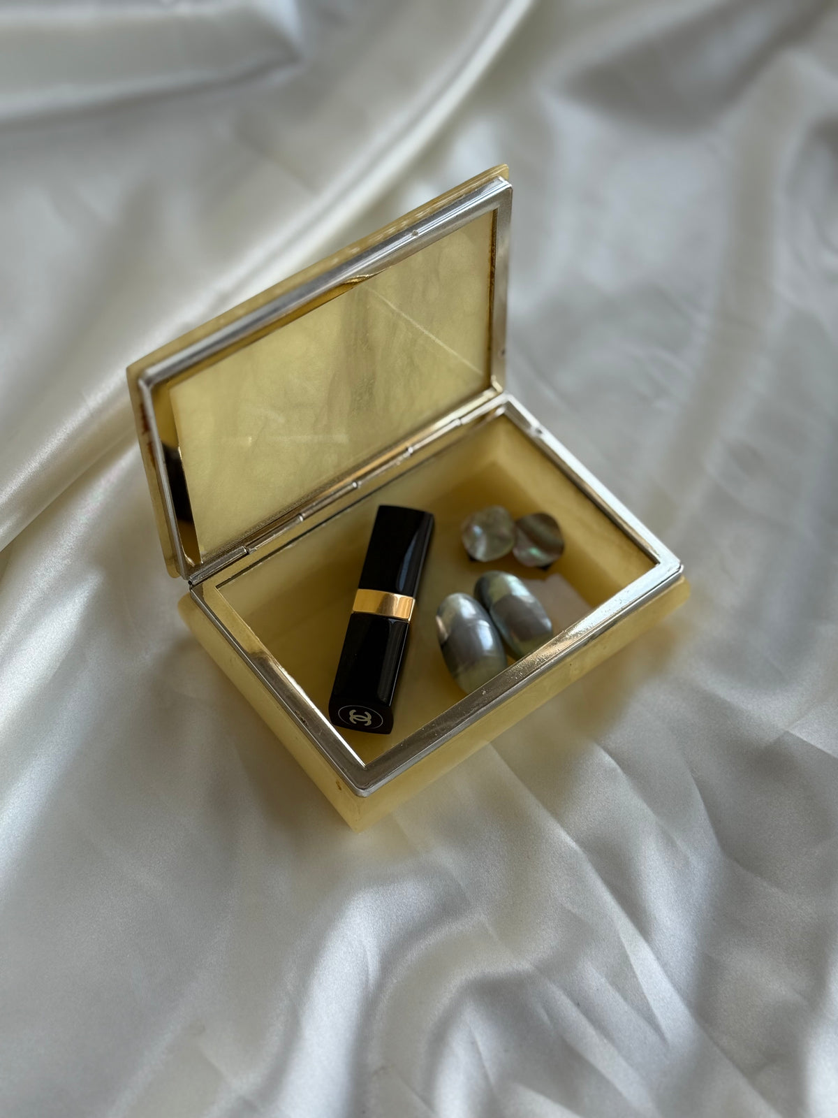 Vintage Italian Alabaster Floral Jewellery Box