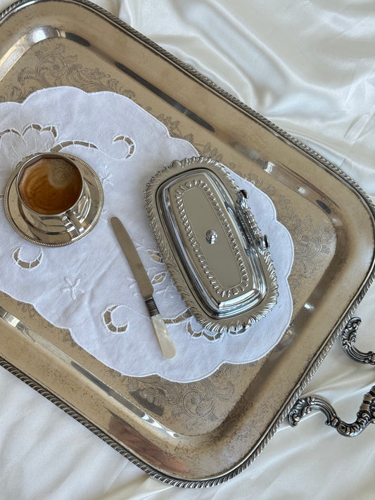 Vintage Irvinware Chrome-Plated Covered Butter Dish with Original Glass Insert