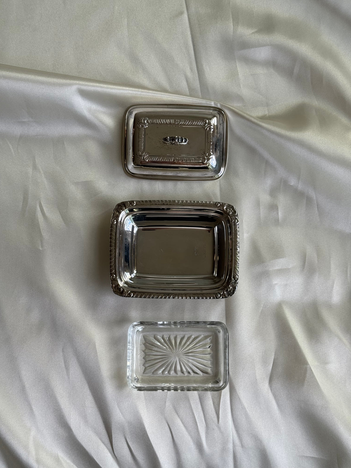 Vintage Silver-Plated Butter Dish & Mother-of-Pearl Serving Knife