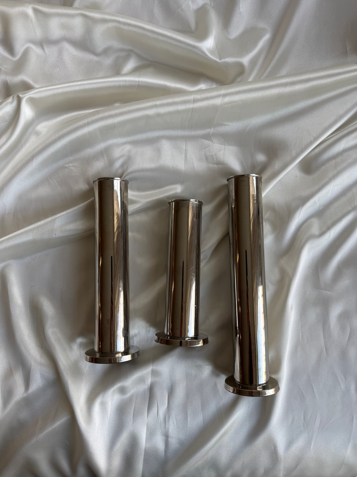 Vintage Chrome Modernist Candle Holders – Set of 3