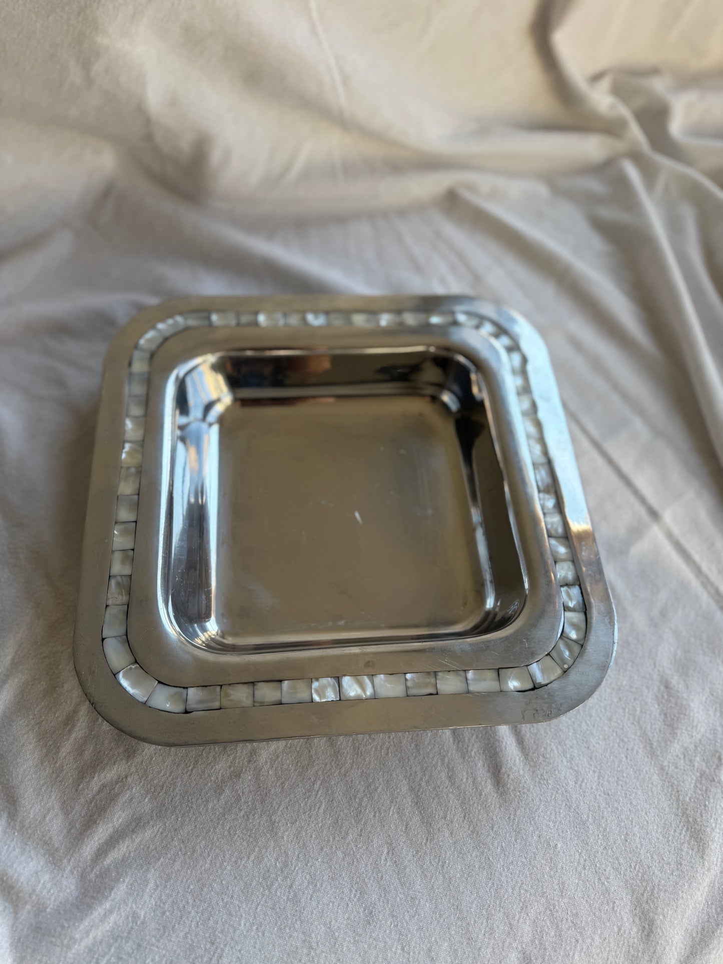 Vintage Square Tray with Mother of Pearl Inlay