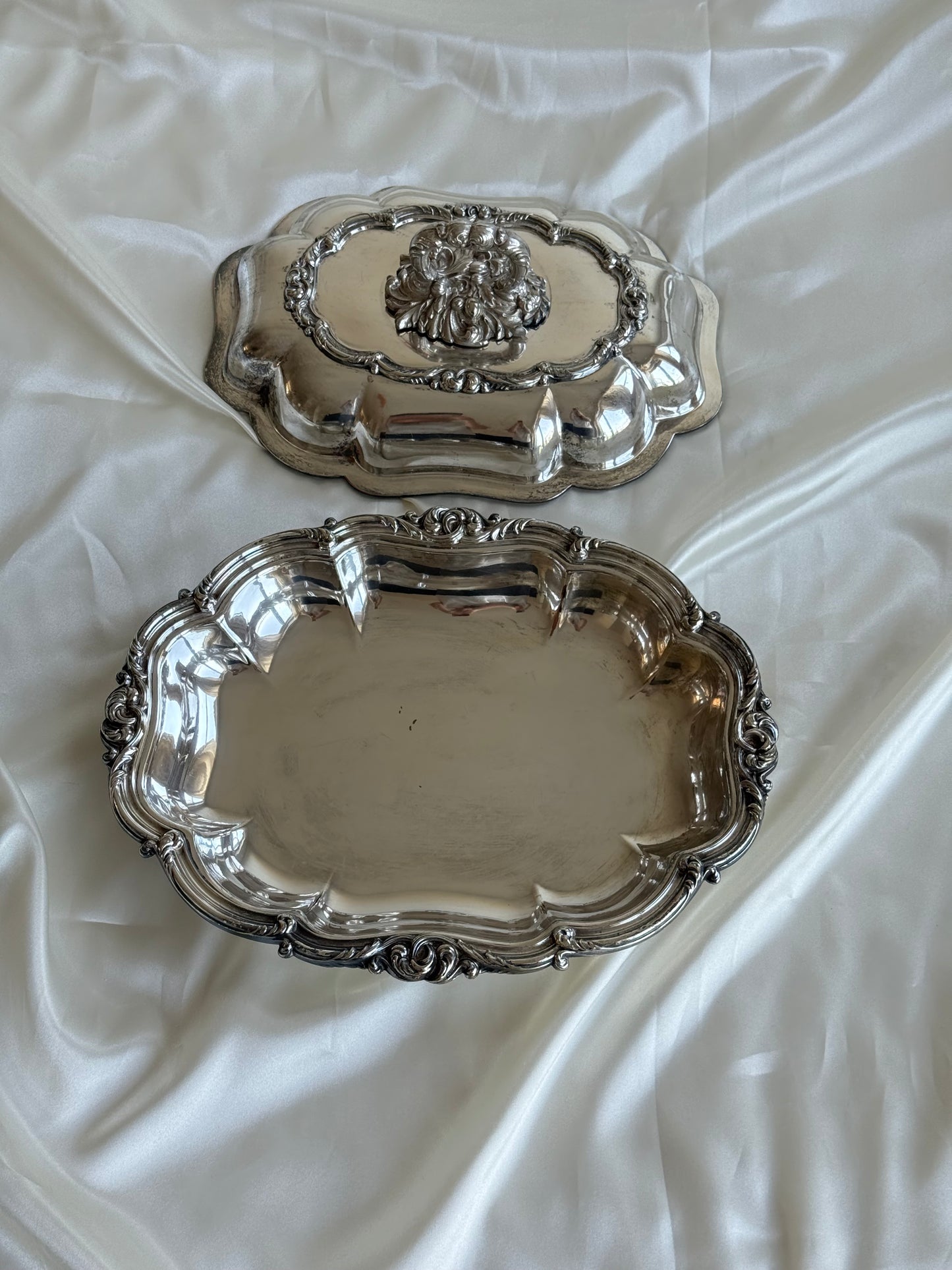 Antique Rococo Revival Lidded Entrée Dish with Removable Lock Handle