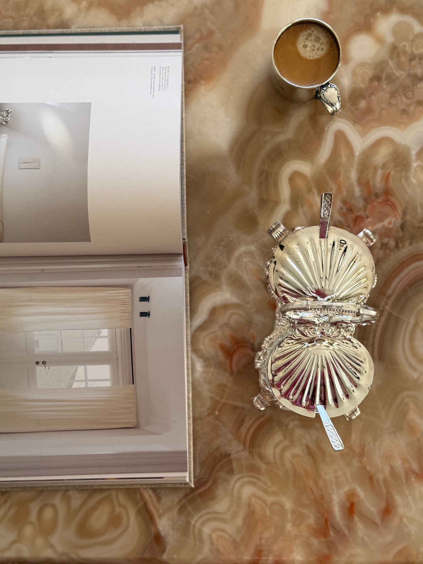 Vintage Silver-Plated Double Condiment Server with Cut Glass Inserts & Original Spoons