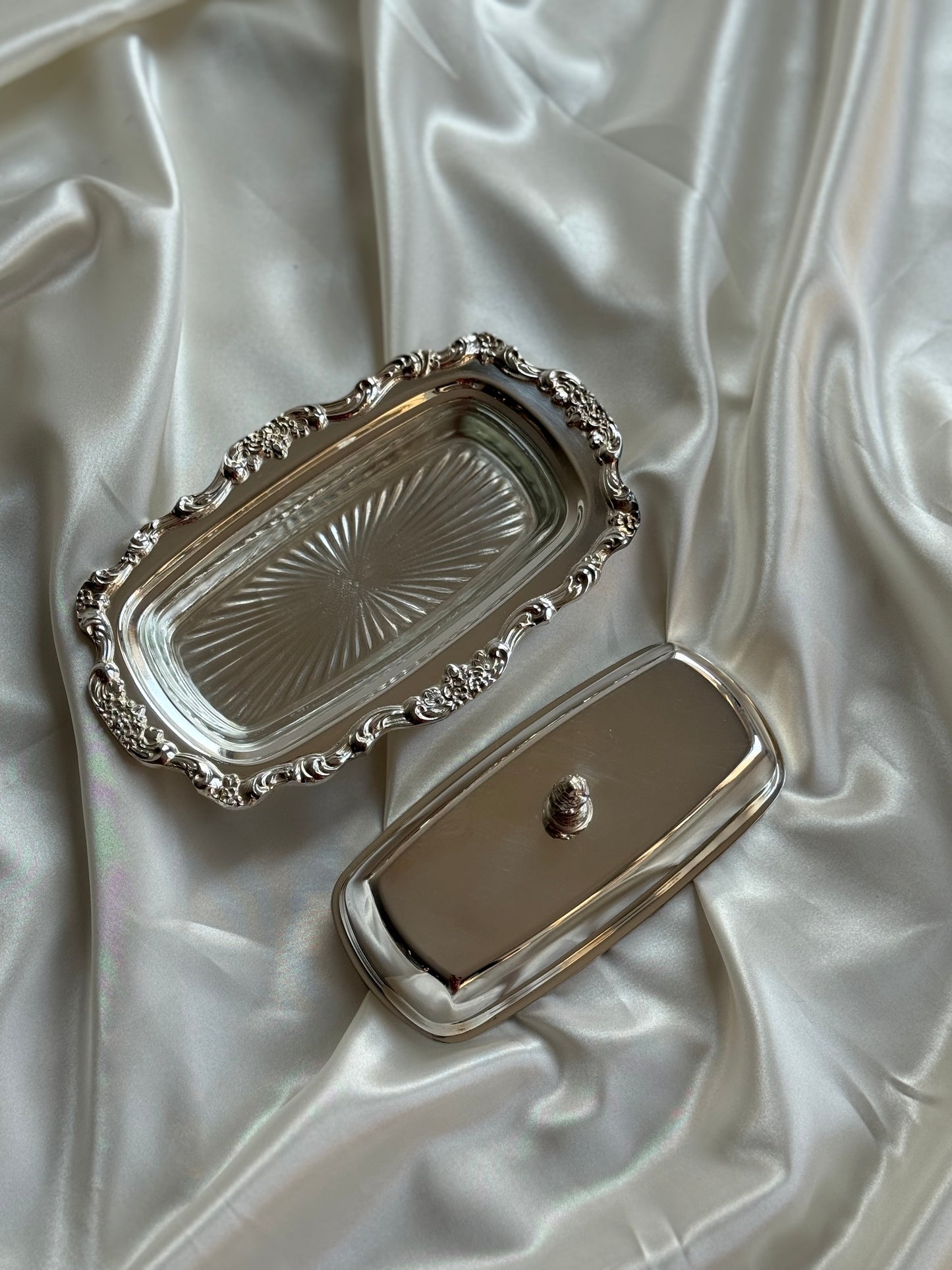 Vintage Silver-Plated Butter Dish with Glass Insert