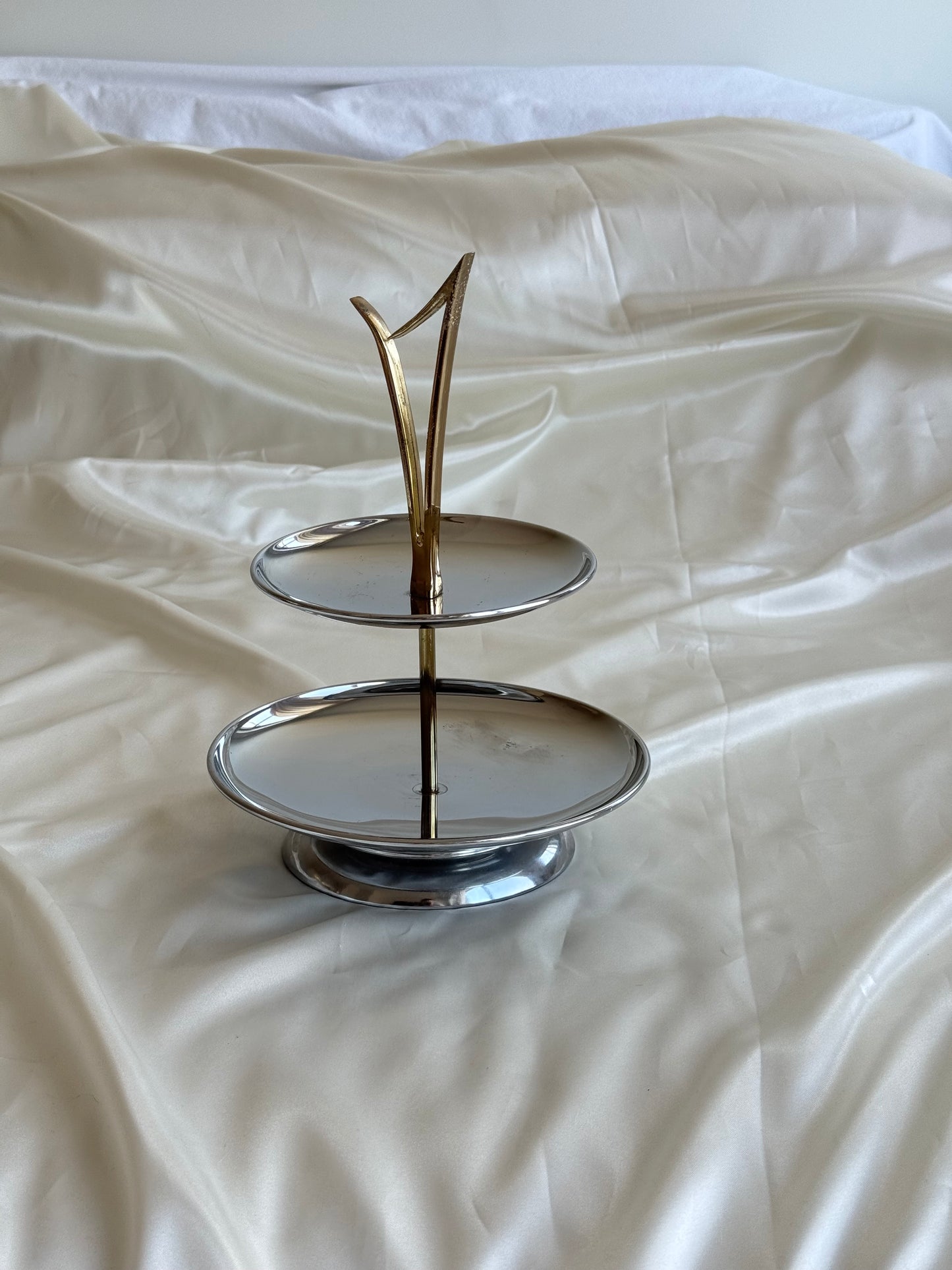 Vintage Two-Tier Chrome Jewelry Stand / Serving Tray