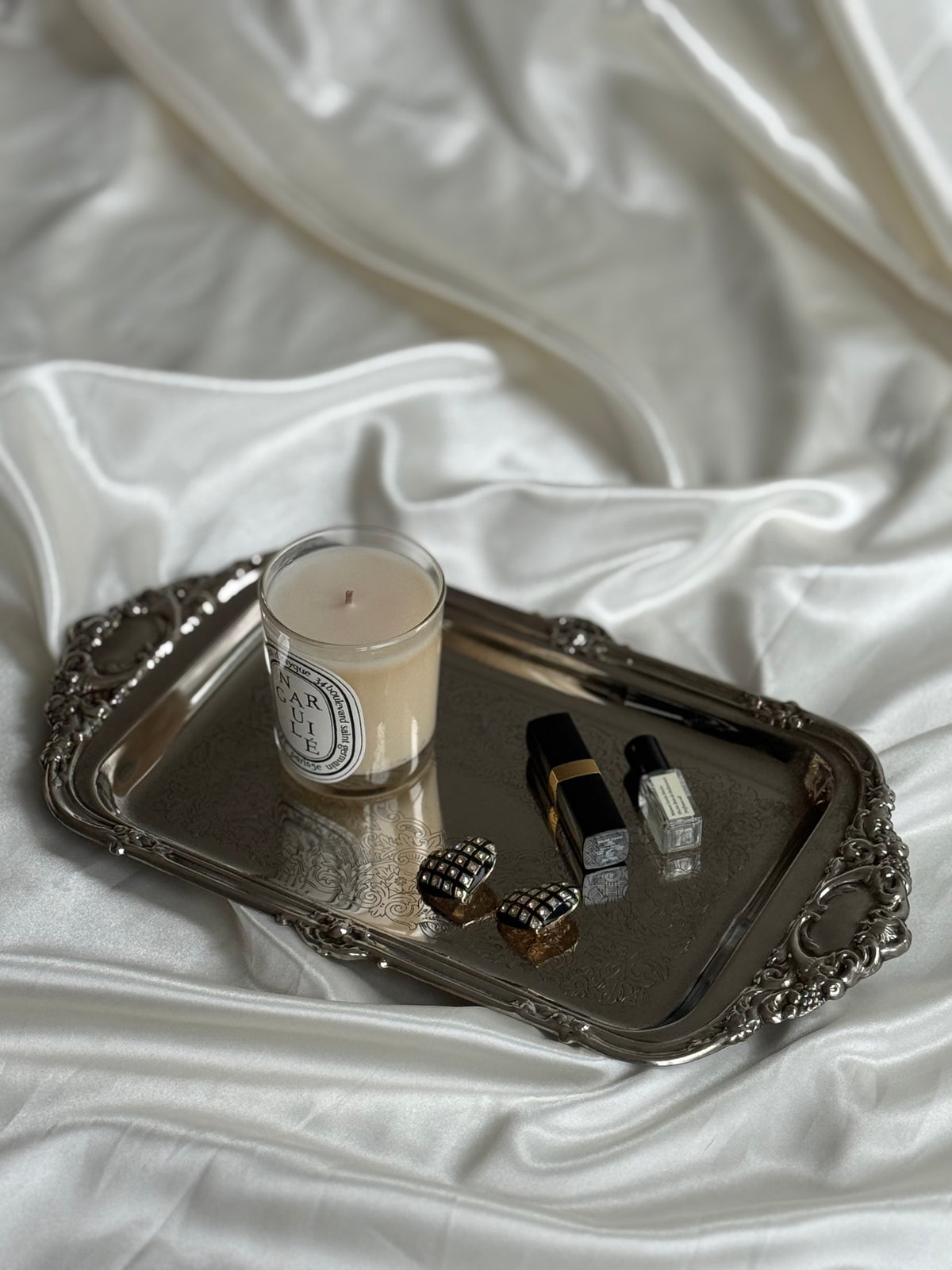 Vintage Ornate Silver Plated Serving Tray with Engraved Floral Detailing