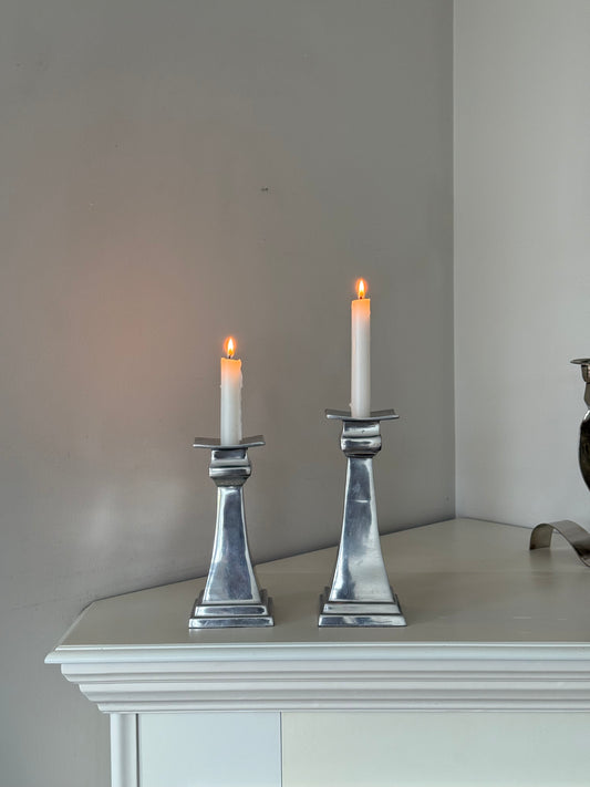 Vintage Silver-Tone Architectural Candle Holders – Set of 2