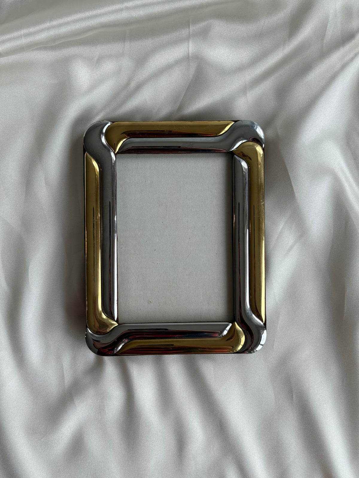 Vintage Two-Tone Postmodern Chrome & Brass Picture Frame