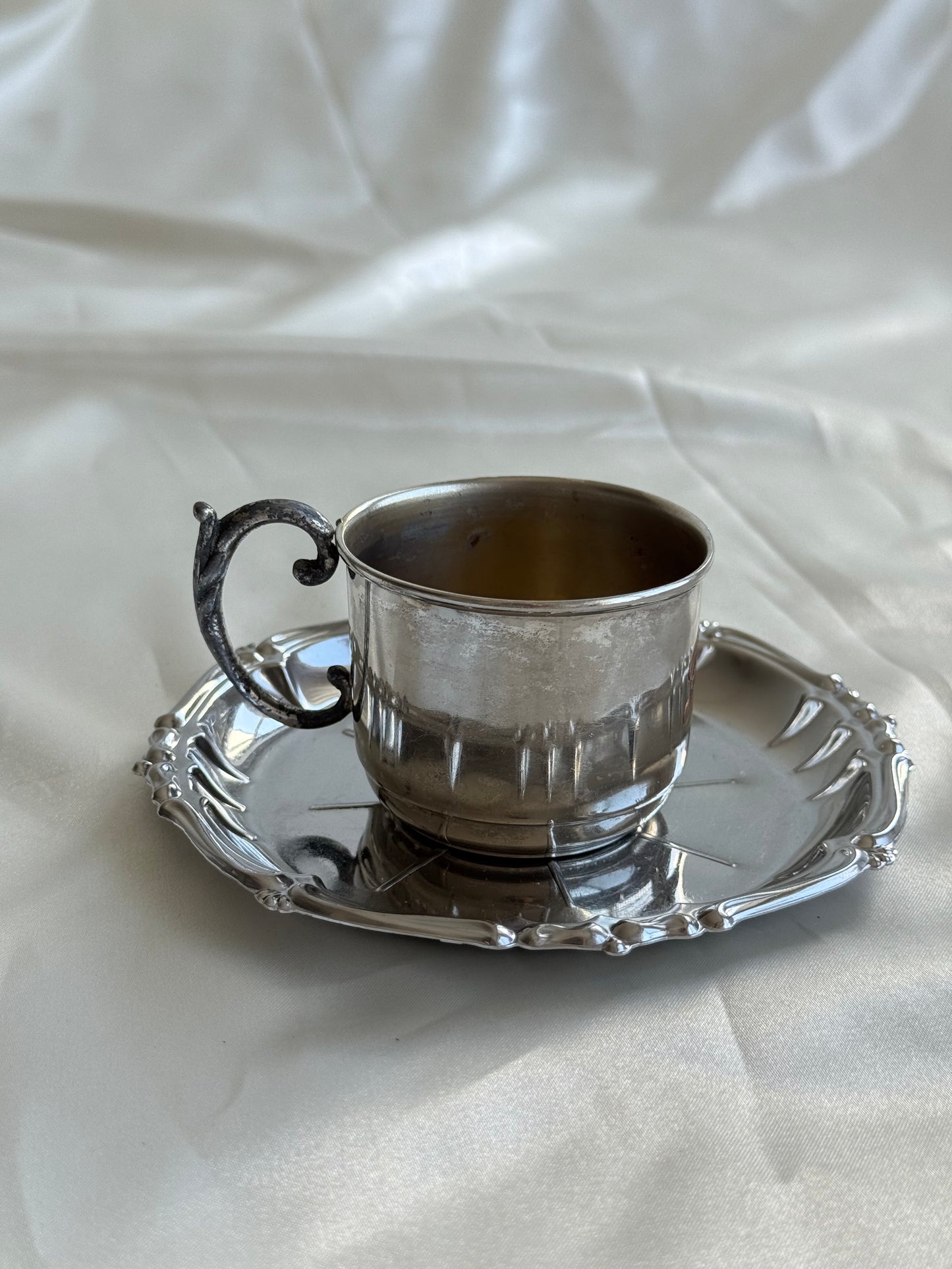 Vintage Silver Plate Cup & Saucer Set | Monogrammed “B”