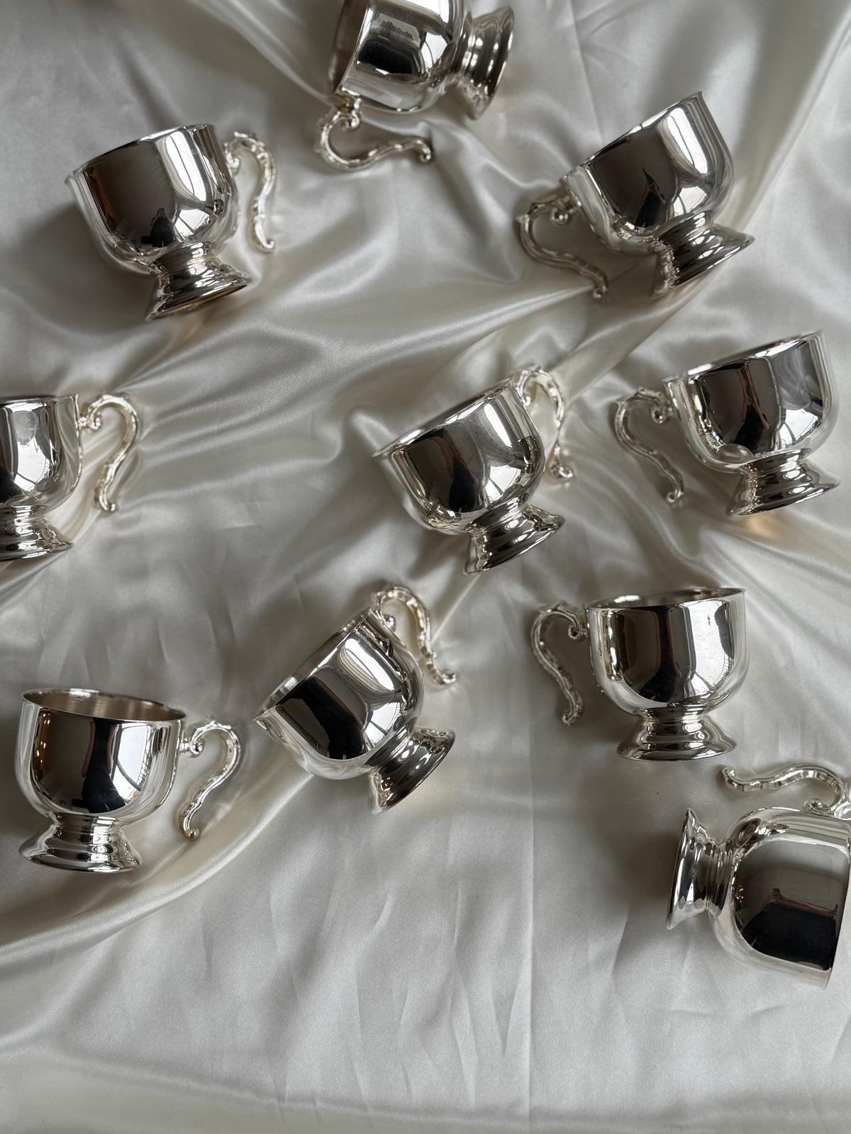 Vintage Silver-Plated Punch Bowl Set with 10 Hanging Cups & Ladle