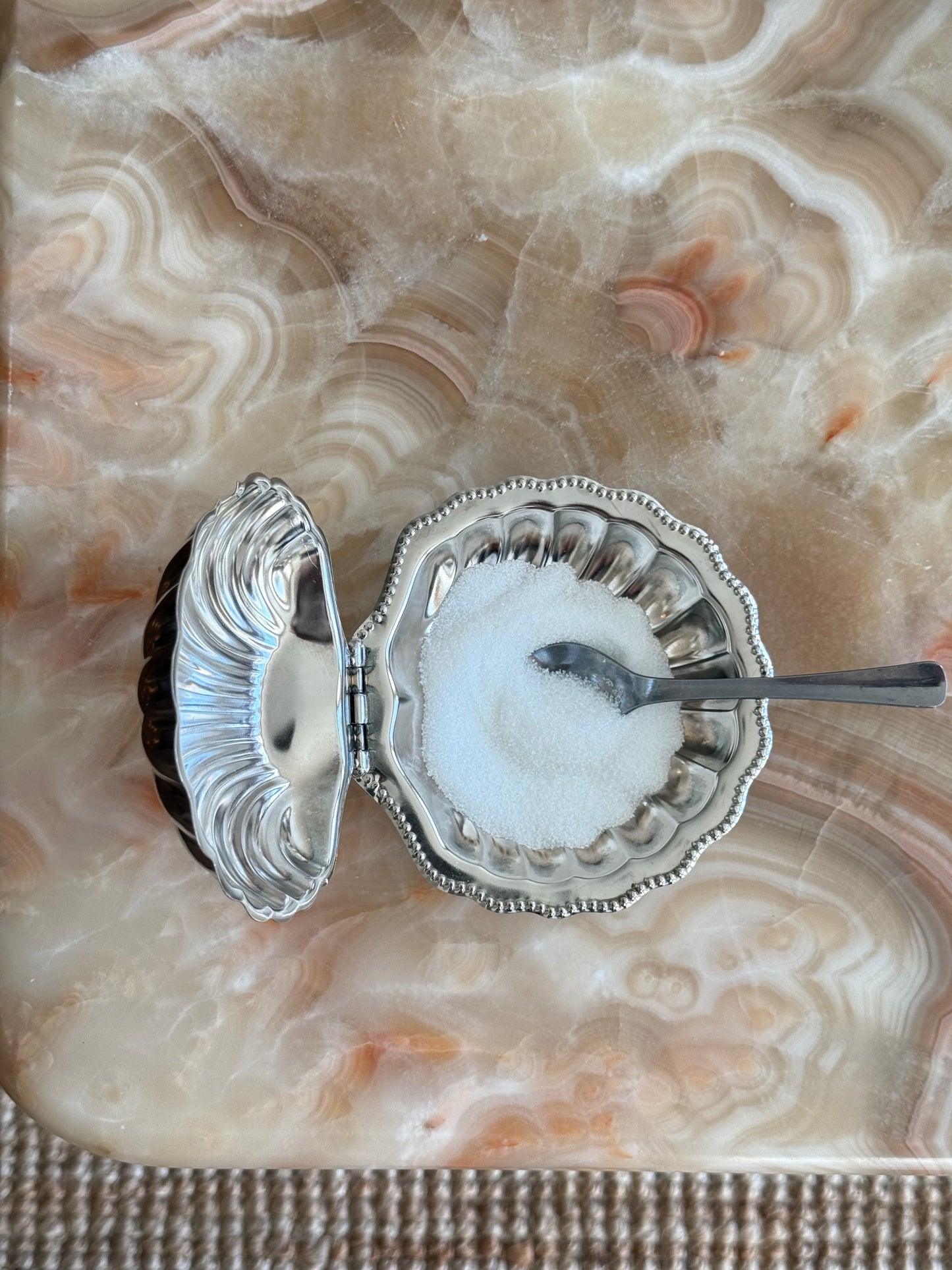 Vintage Shell Sugar Bowl with Spoon