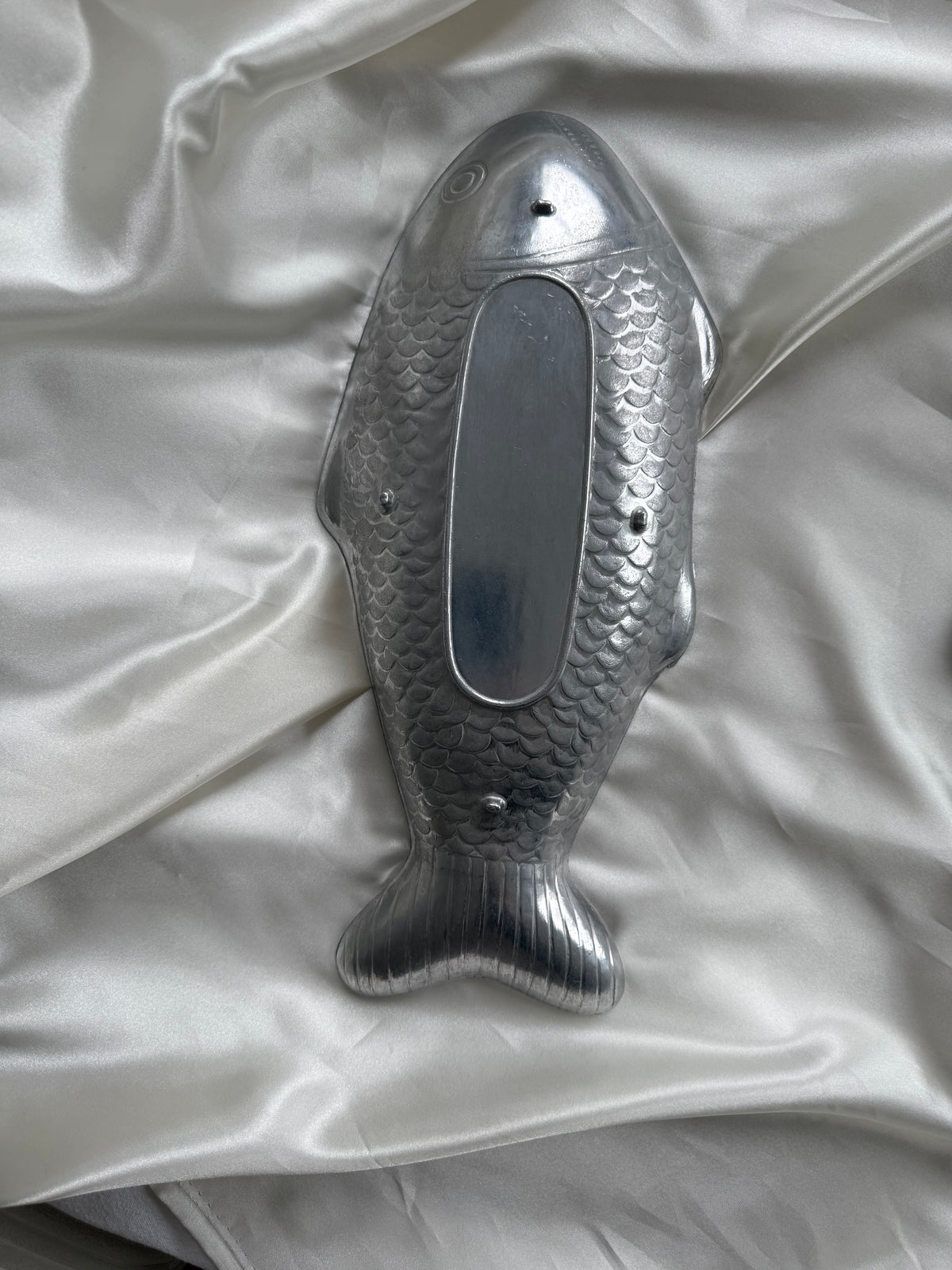 Vintage Large Aluminum Fish Serving Dish | Sculptural Coastal Tray | 15” × 7”