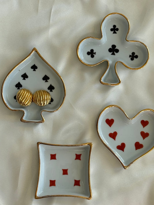Philippe Deshoulières Porcelain Playing Card Trinket Dishes – Set of 4
