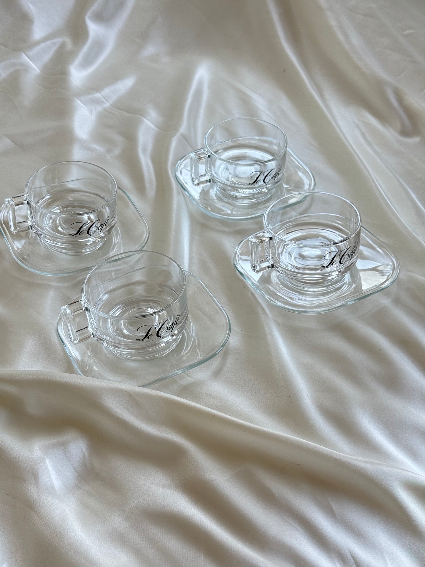 Vintage Joe Colombo “Le Café” Glass Coffee Cup & Saucer Set – Made in Italy (Set of 4)