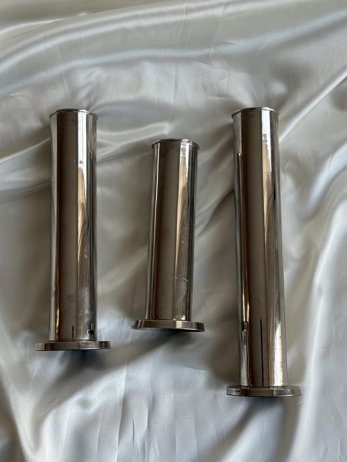 Vintage Chrome Modernist Candle Holders – Set of 3