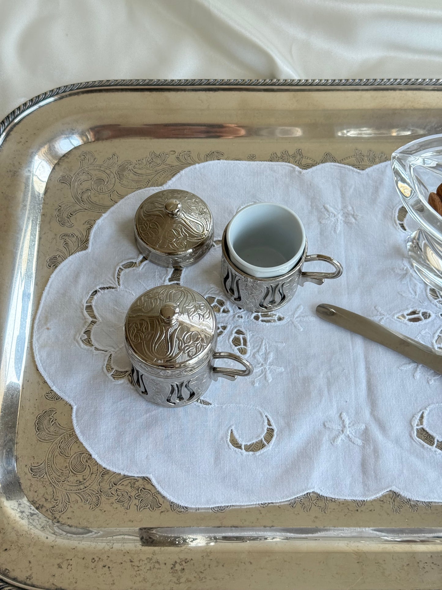 Vintage Turkish Demitasse Cups with Porcelain Insert