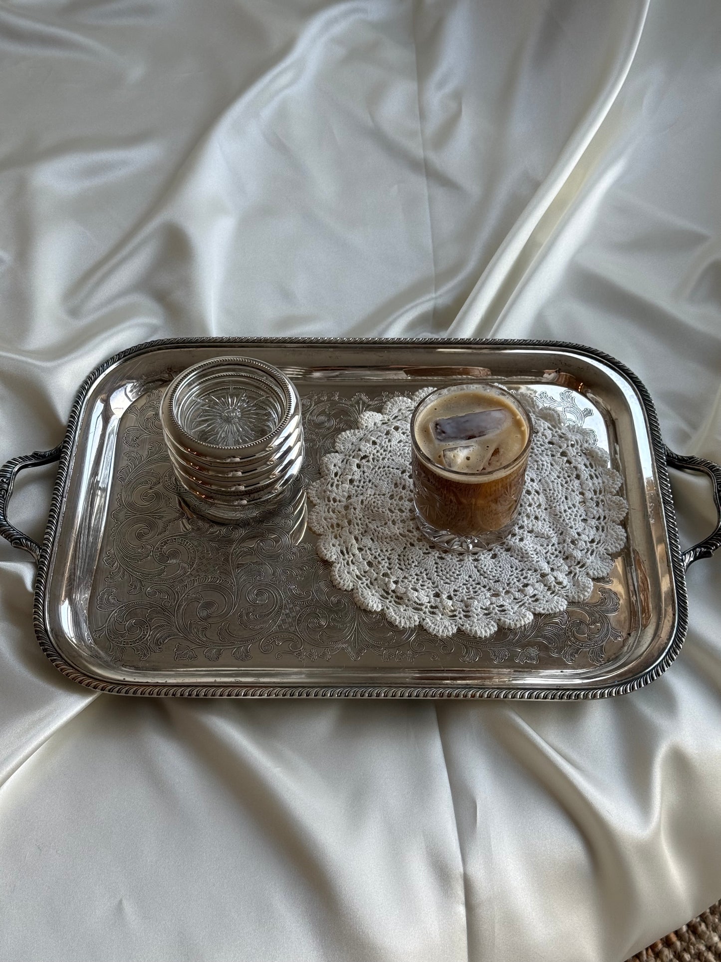 Set of 4 Vintage Silver-Plated Glass Coasters — Made in Italy