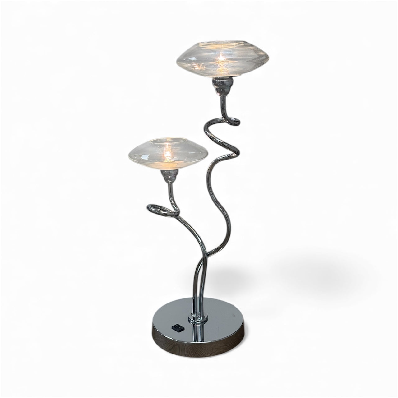 Modern Dual-Glass Chrome Table Lamp