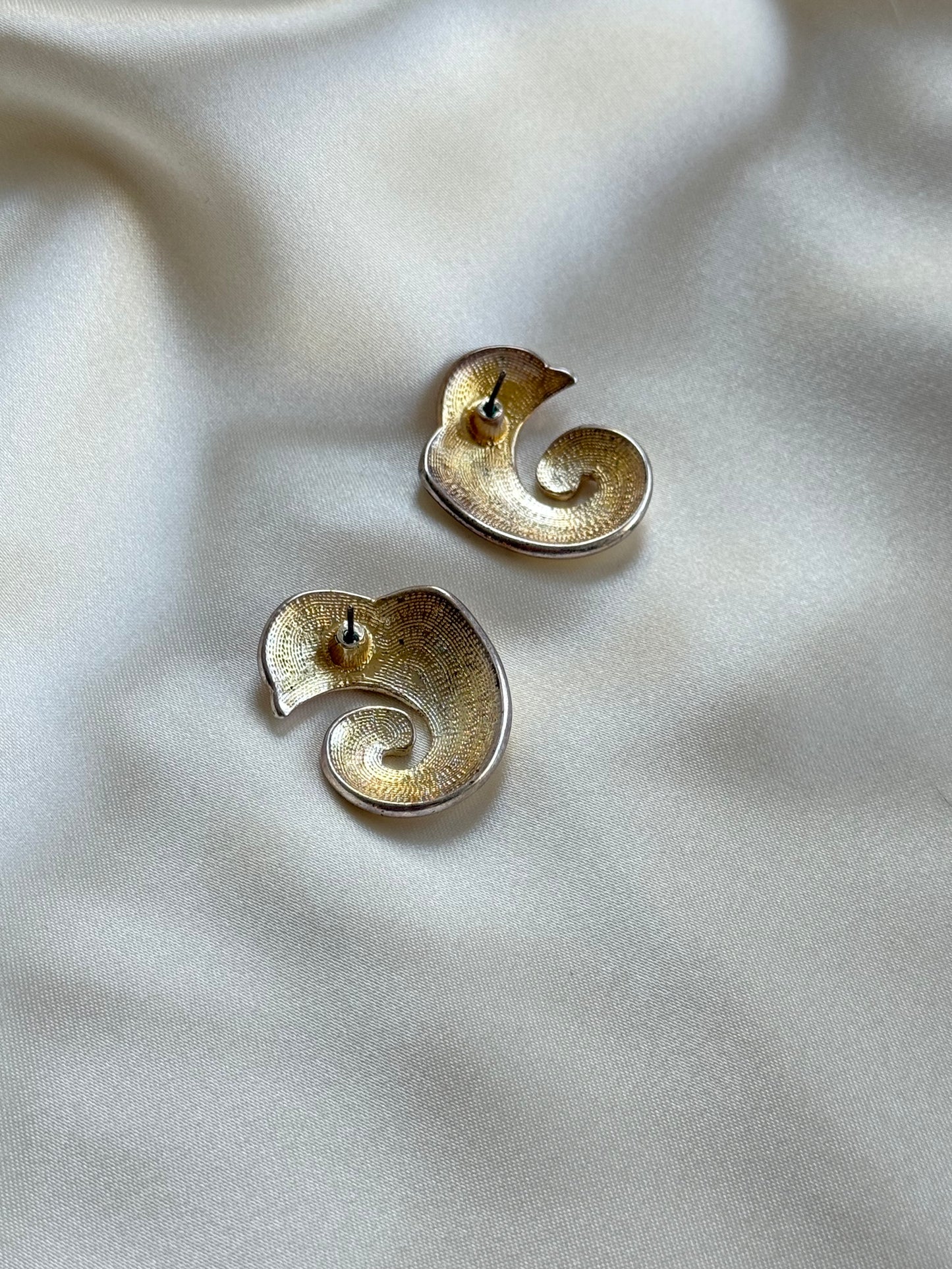 Vintage Gold-Tone Enamel Swirl Earrings