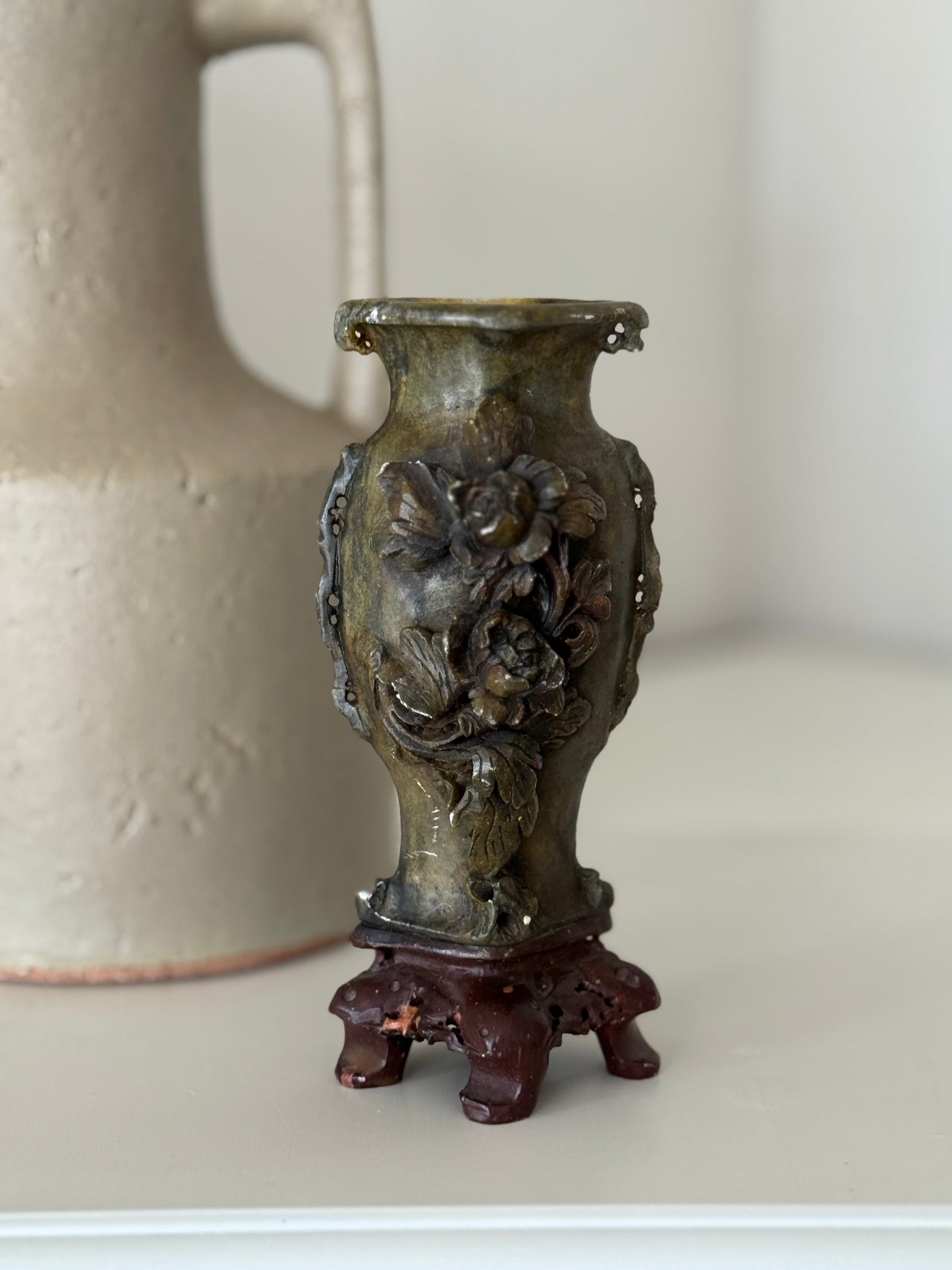 Vintage Hand-Carved Chinese Soapstone Vase
