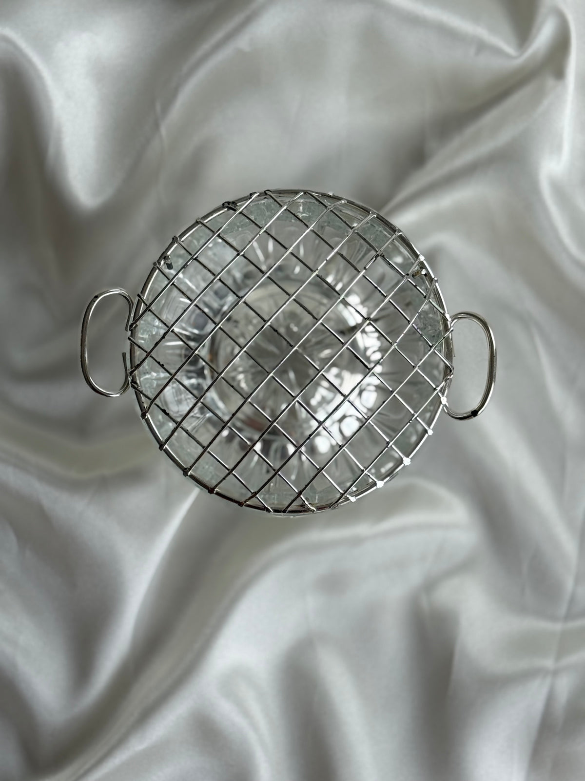 Vintage Glass Rose Bowl with Silver-plated Flower Frog & Stand
