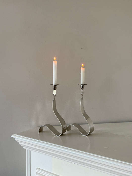 Vintage Silver-Plated Cobra Candle Holders – Set of 2