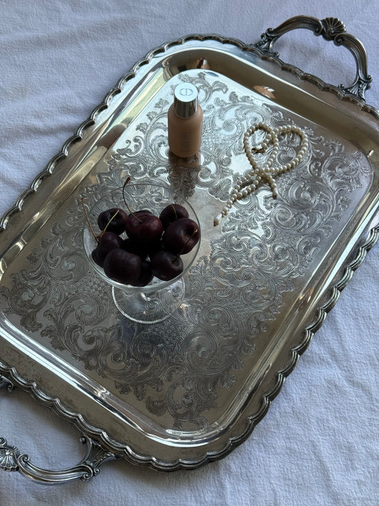 Vintage Silver-Plated Tray – 22x13”
