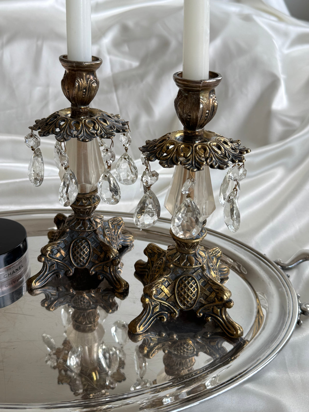 Vintage Hollywood Regency Crystal Prism Candlesticks – Pair