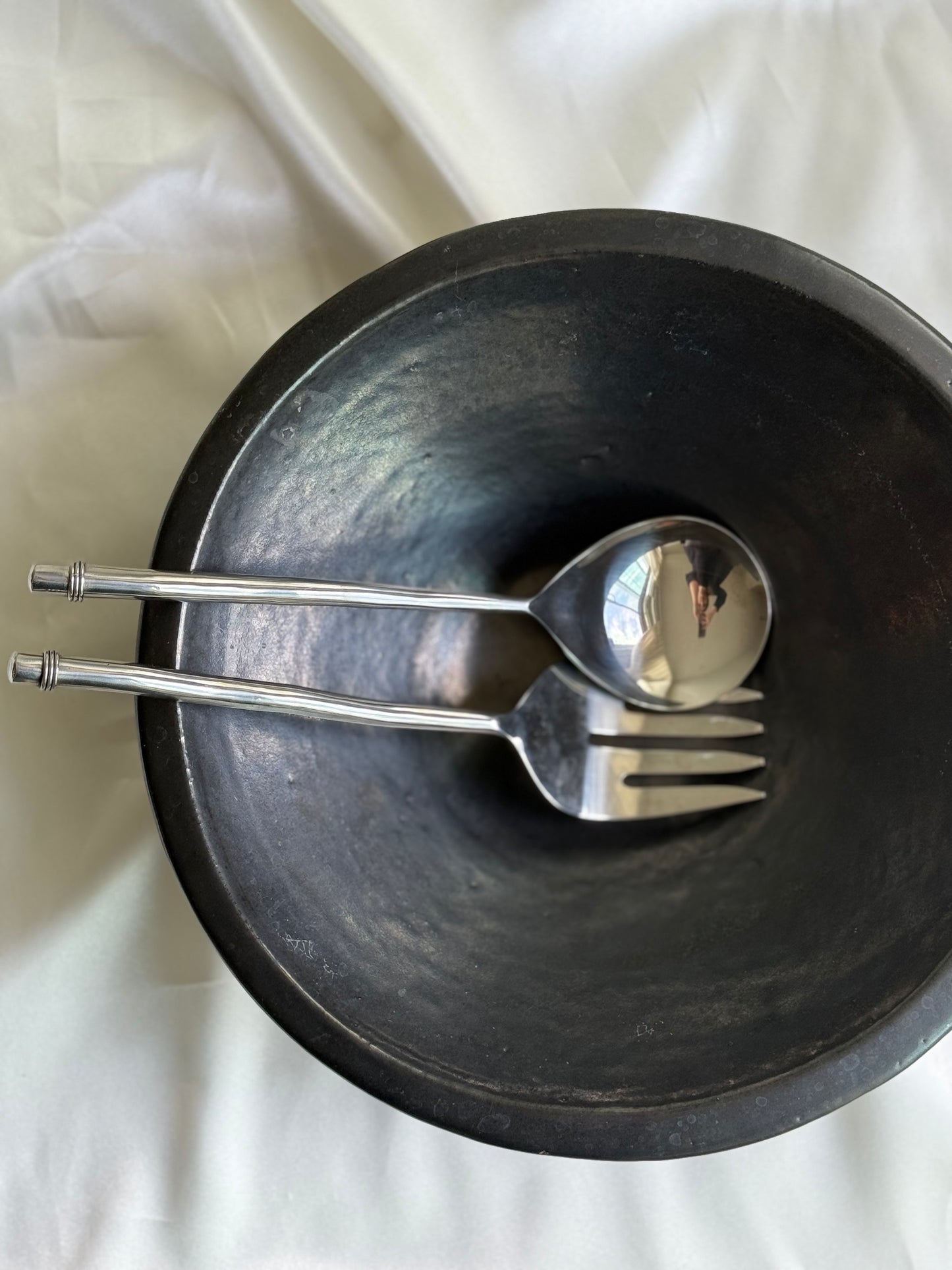 Vintage Minimalist Stainless Steel Salad Servers (Pair)