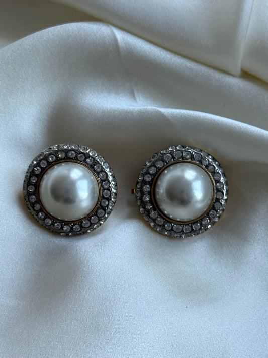 Butler Vintage Clip-On Earrings with Faux Pearls & Crystals