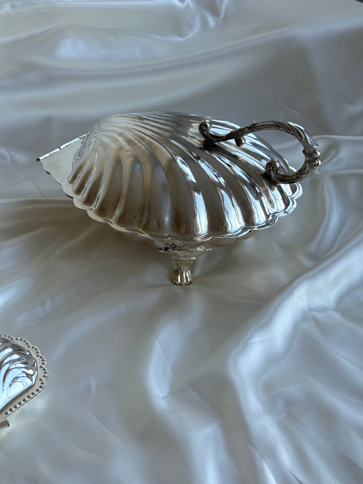 Large Silver-Plated Shell Serving Dish with Lid