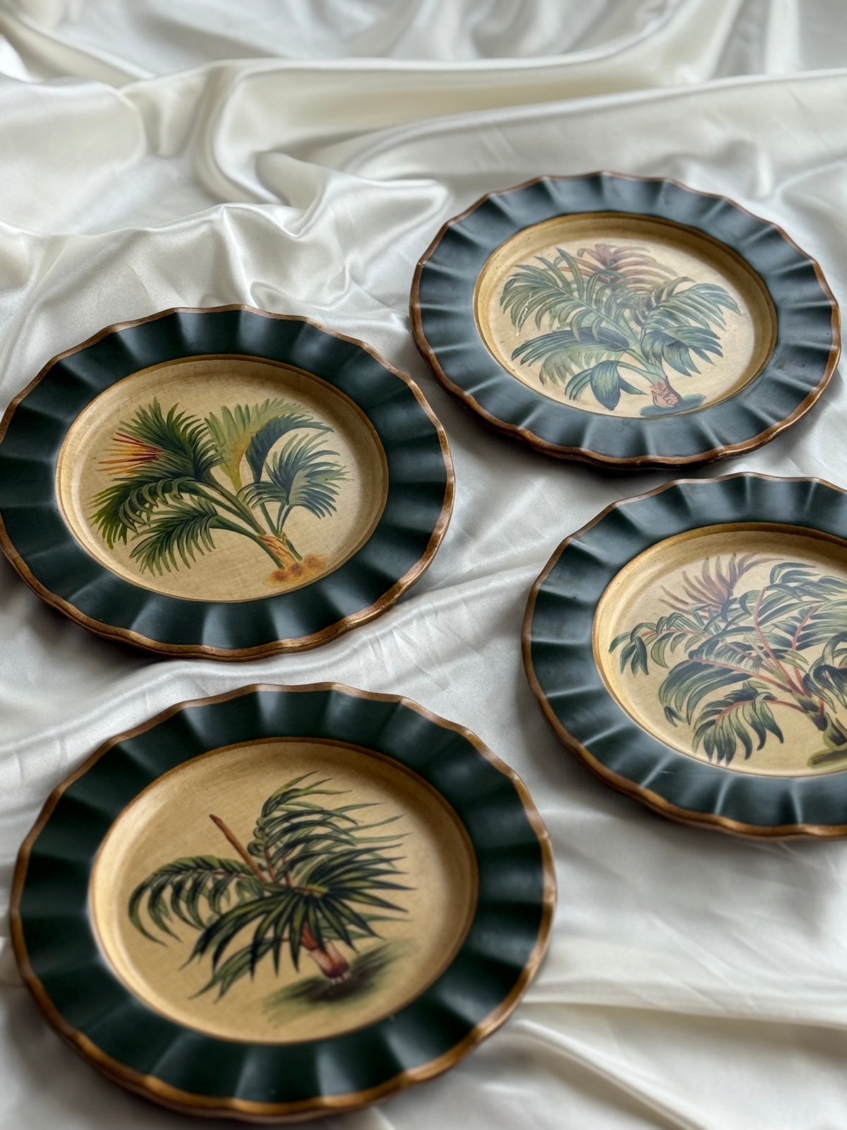 Vintage Toyo Hand-Painted Botanical Plates — Set of Four