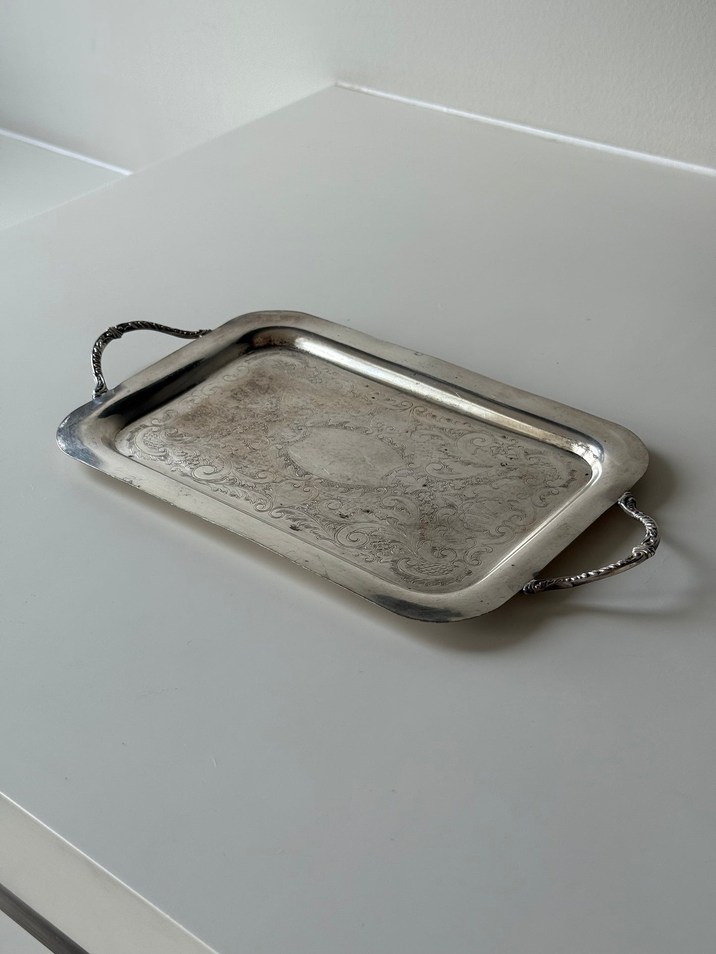 Small Ornate Silver-Plated Tray with Handles