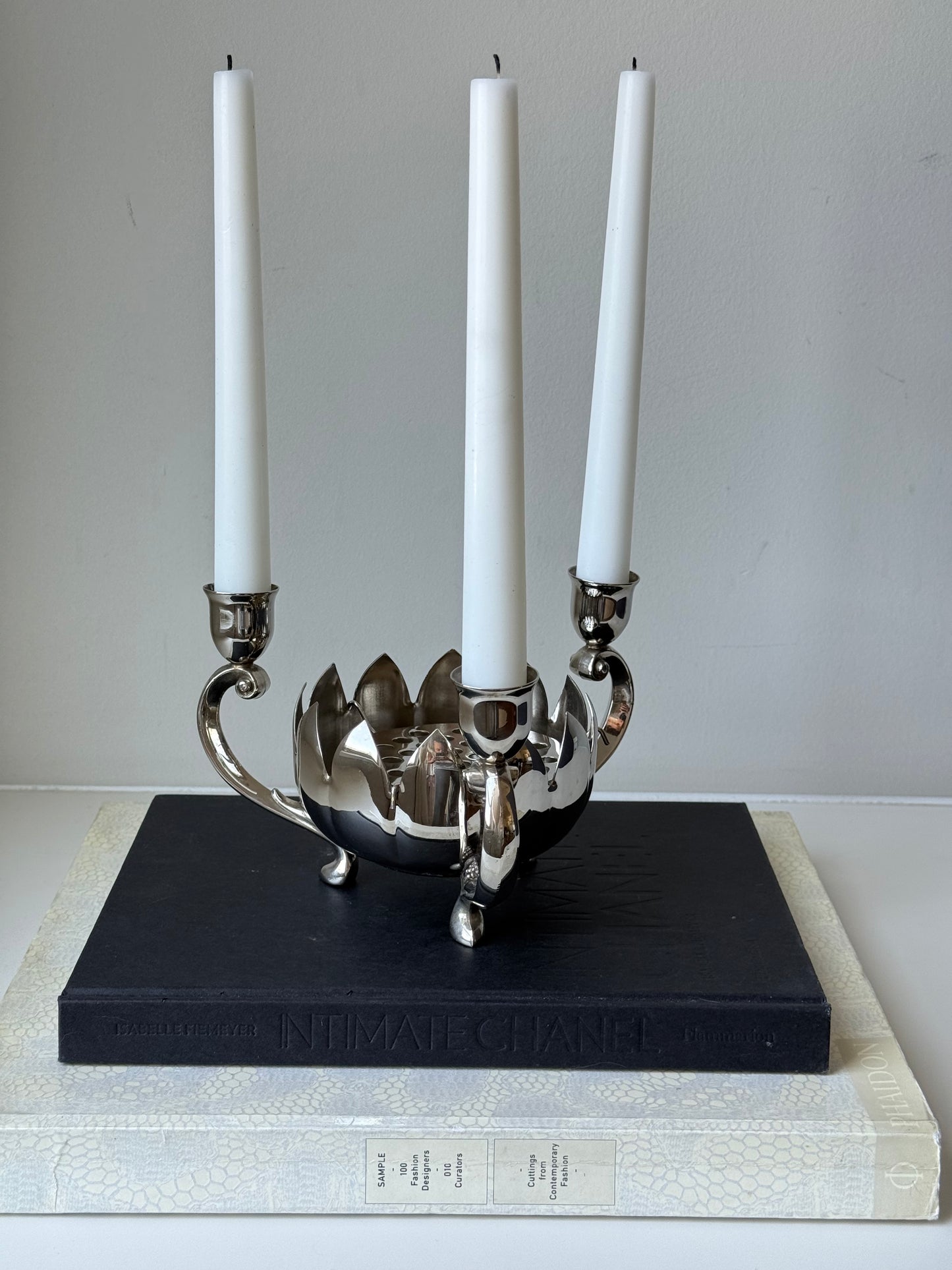 Vintage Silver Plated Floral Frog Candle Holder