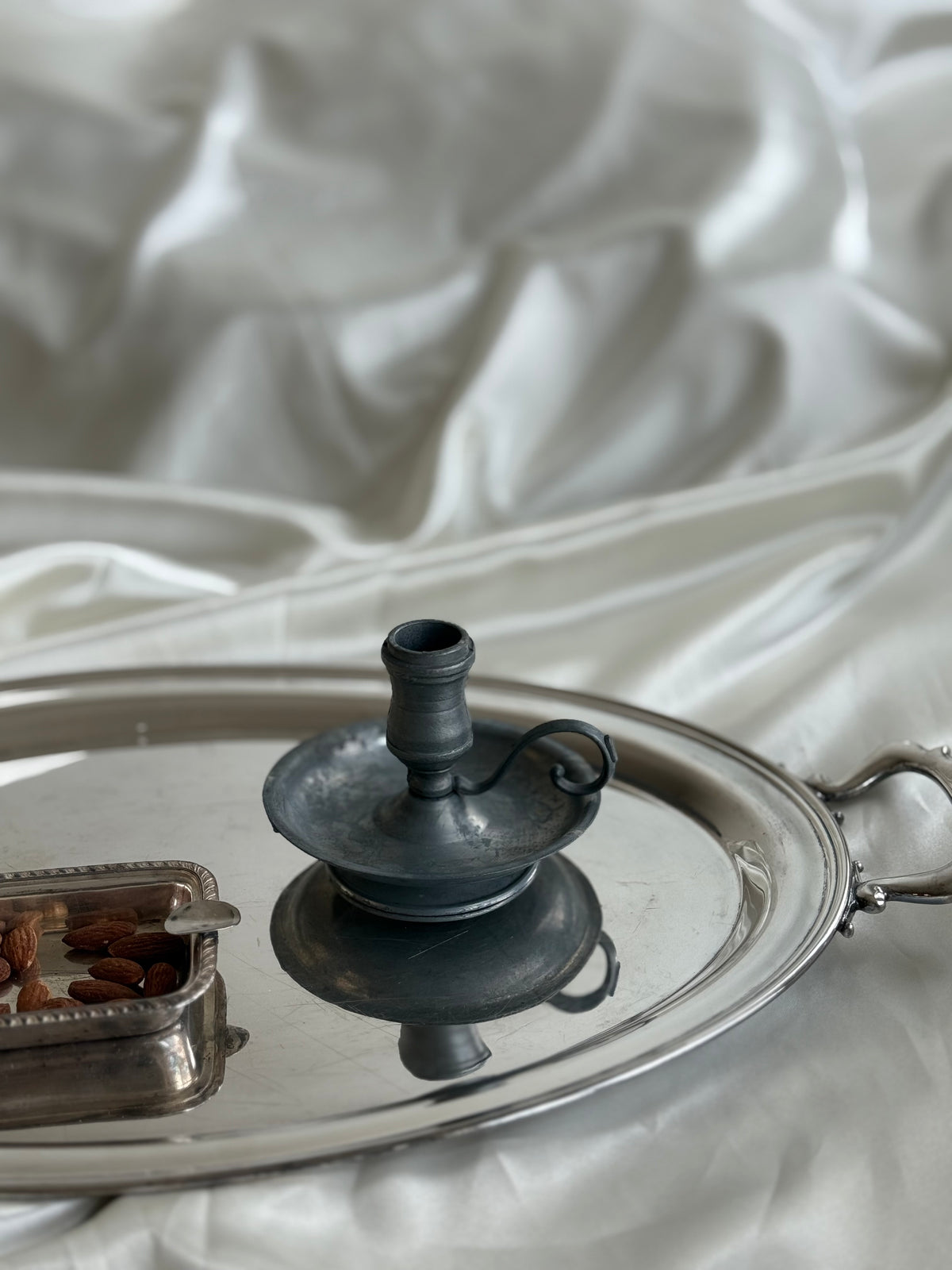 Vintage Pewter Chamberstick Candle Holder