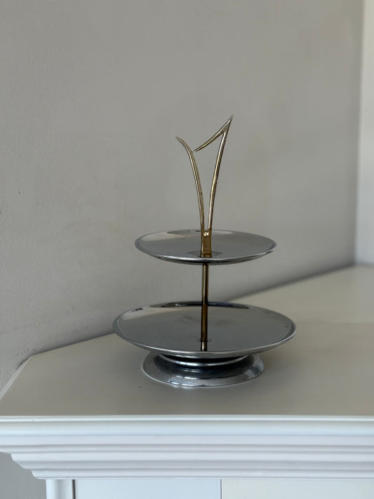 Vintage Two-Tier Chrome Jewelry Stand / Serving Tray