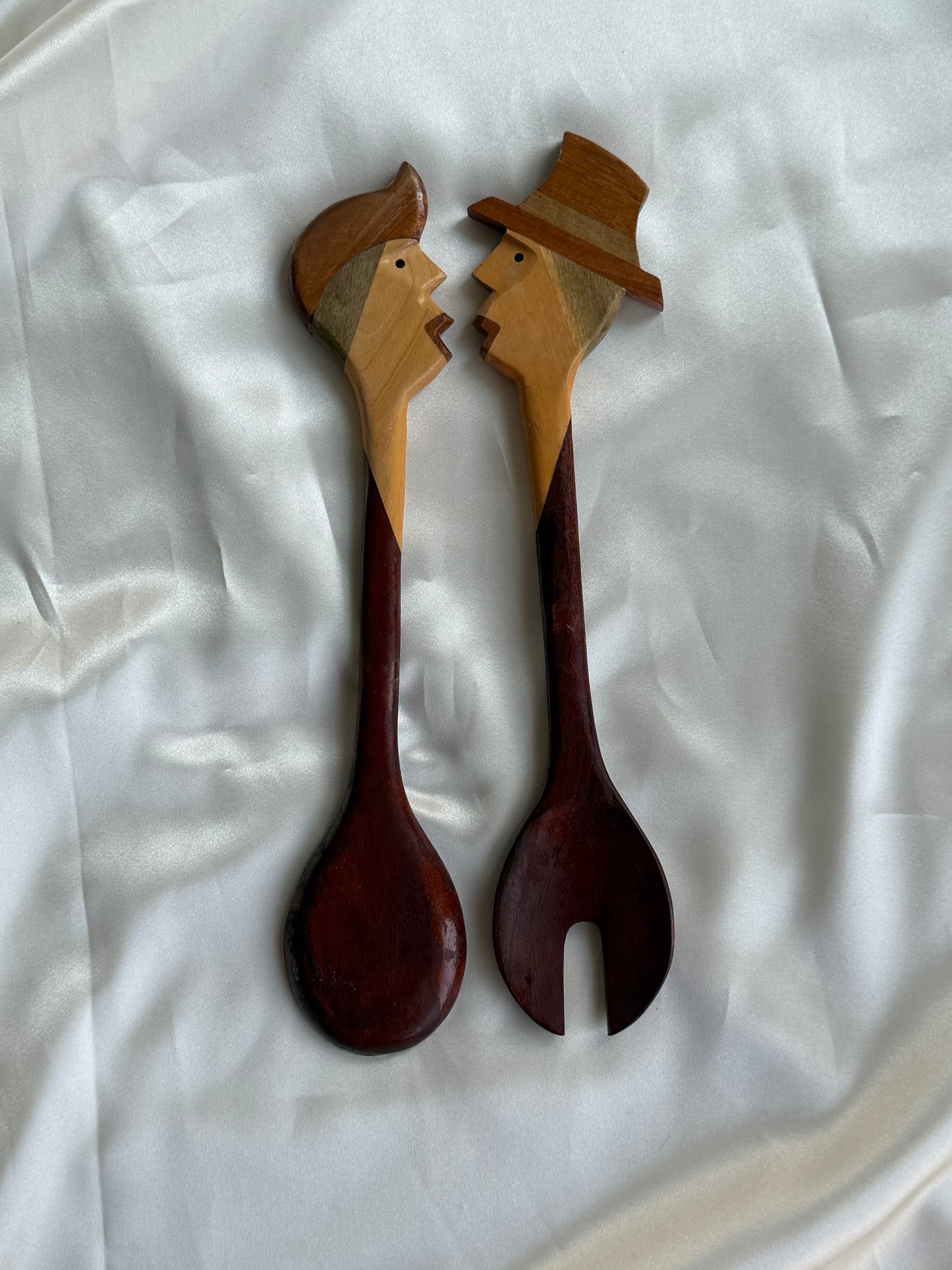 Vintage Figural Wooden Salad Servers — Set of 2