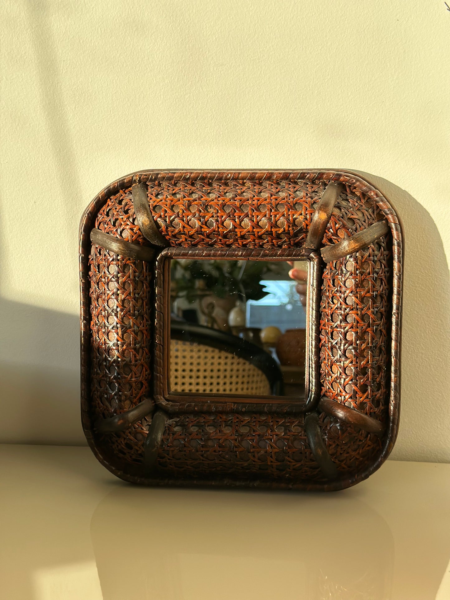 Square rattan mirror