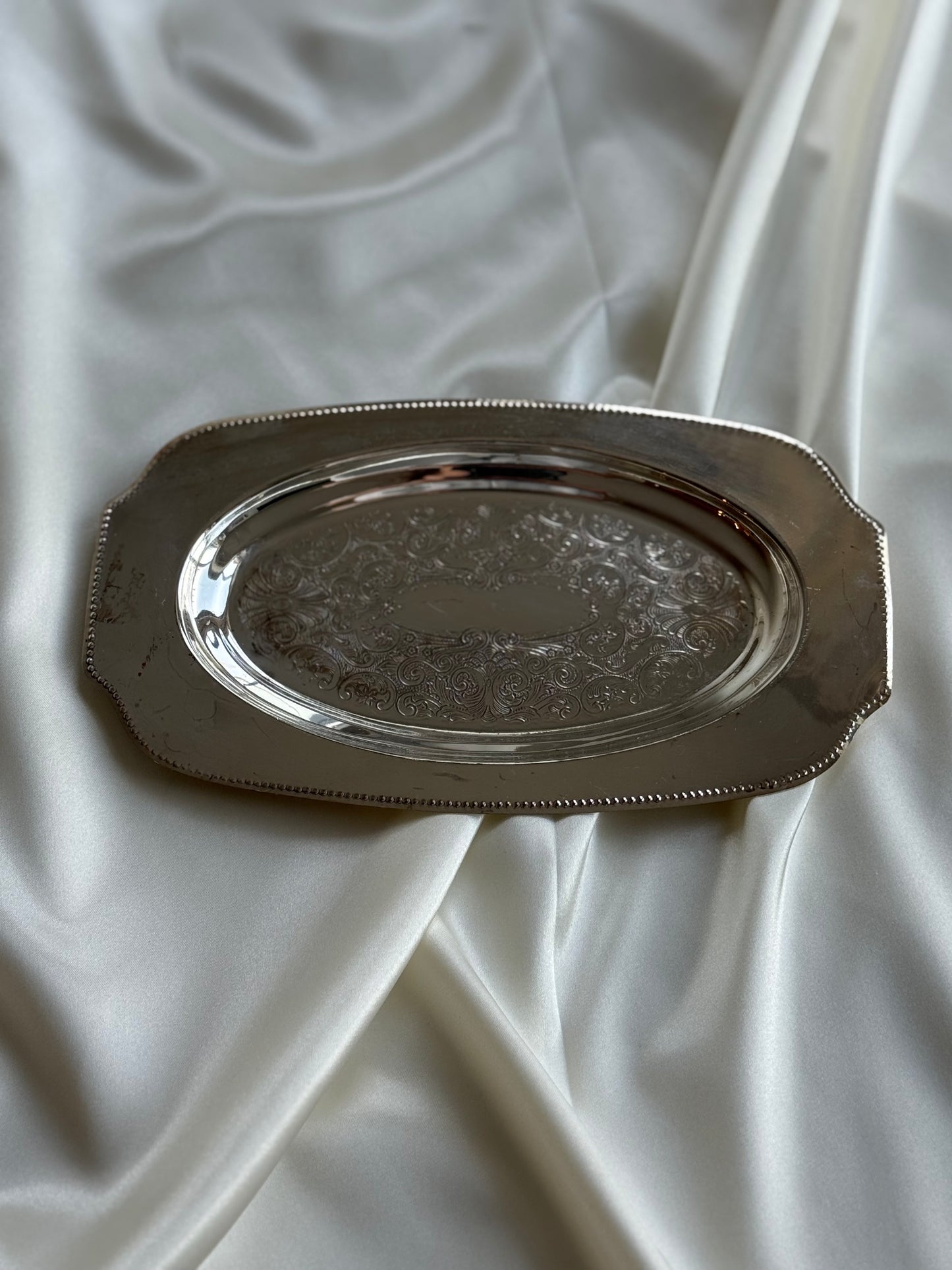 Vintage Silver-Plated Engraved Serving Tray