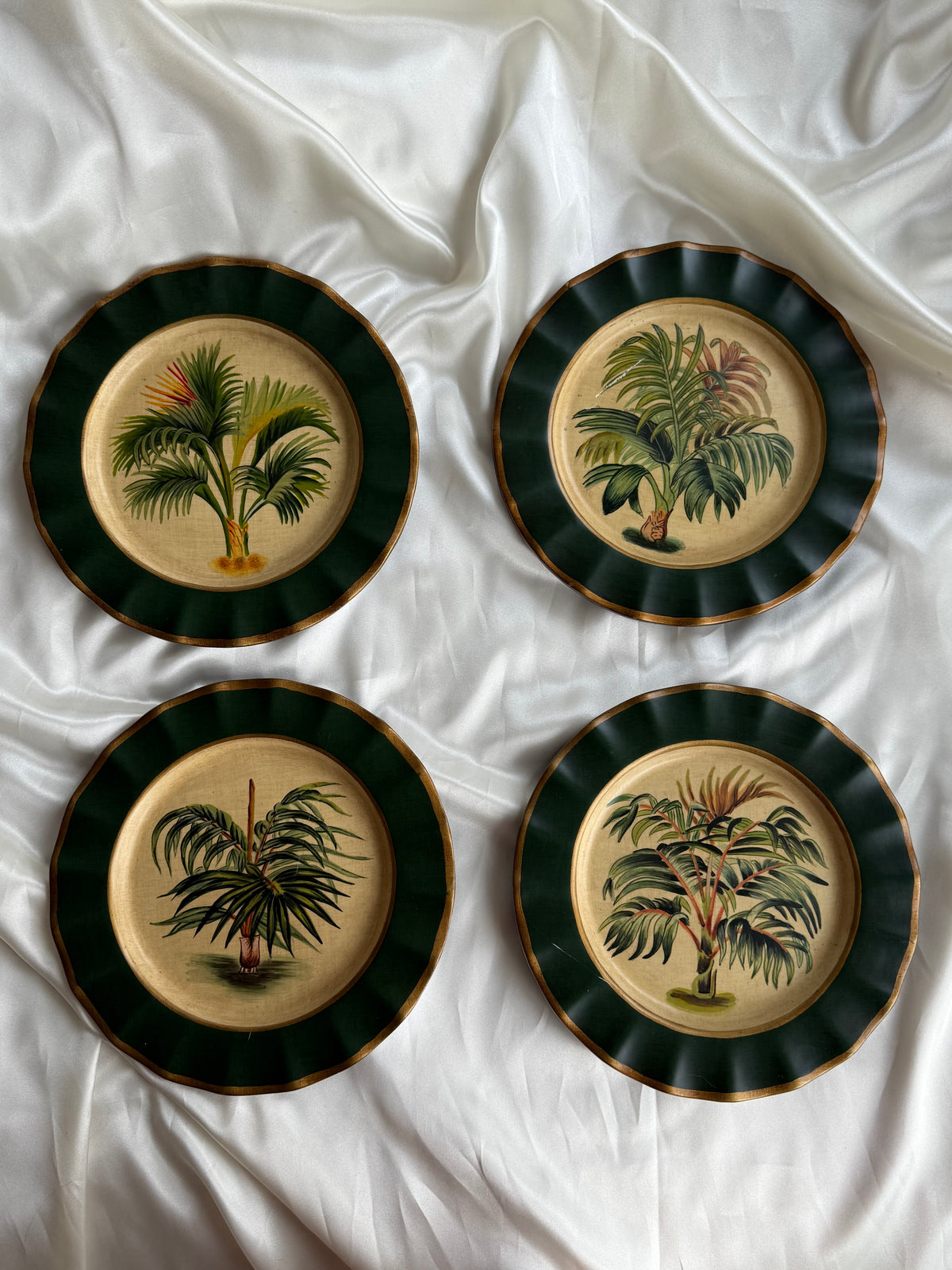 Vintage Toyo Hand-Painted Botanical Plates — Set of Four