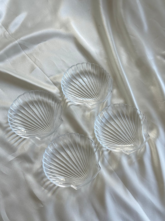 Set of 4 Vintage French Glass Shell Dishes