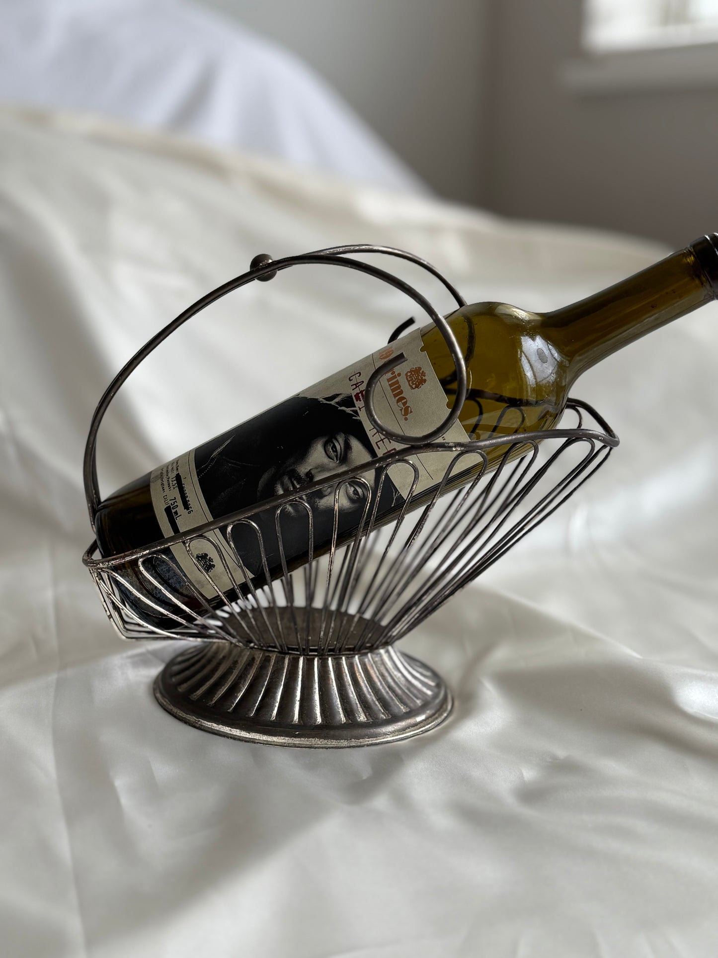 Vintage Silver-Plated Wire Wine Caddy