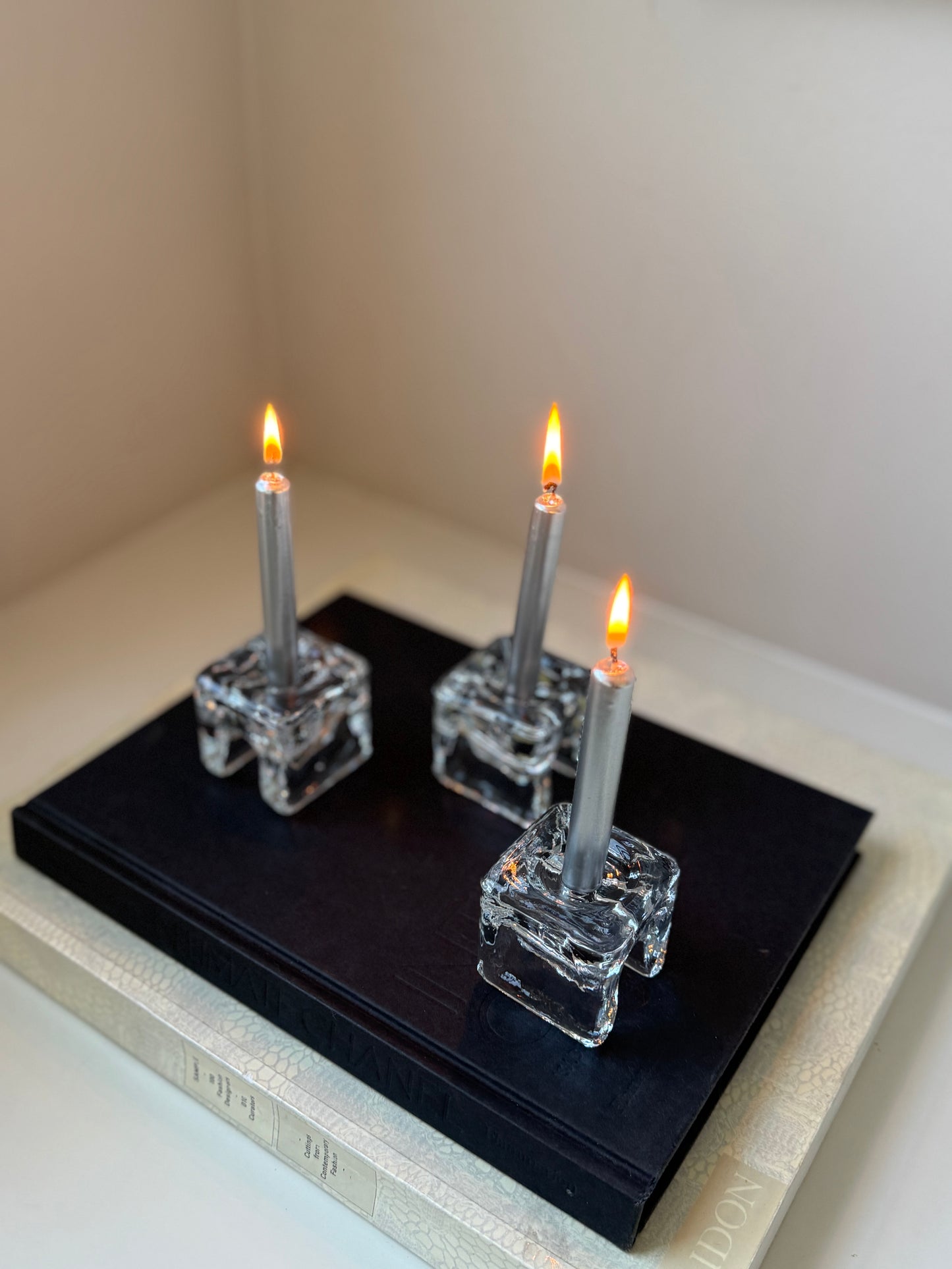 Set of 3 Polish Glass Cube Candle Holders – for Thin Taper Candles