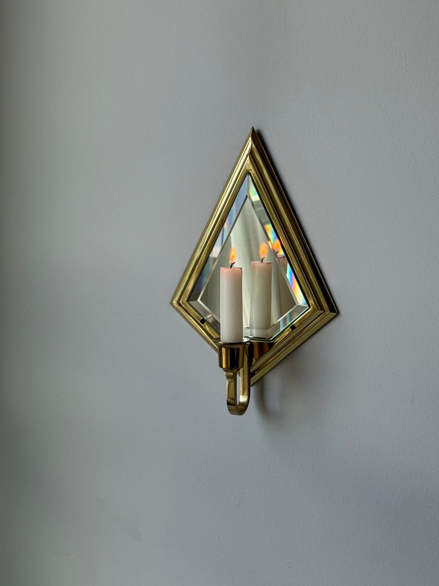 Vintage Brass Diamond Mirror Sconces