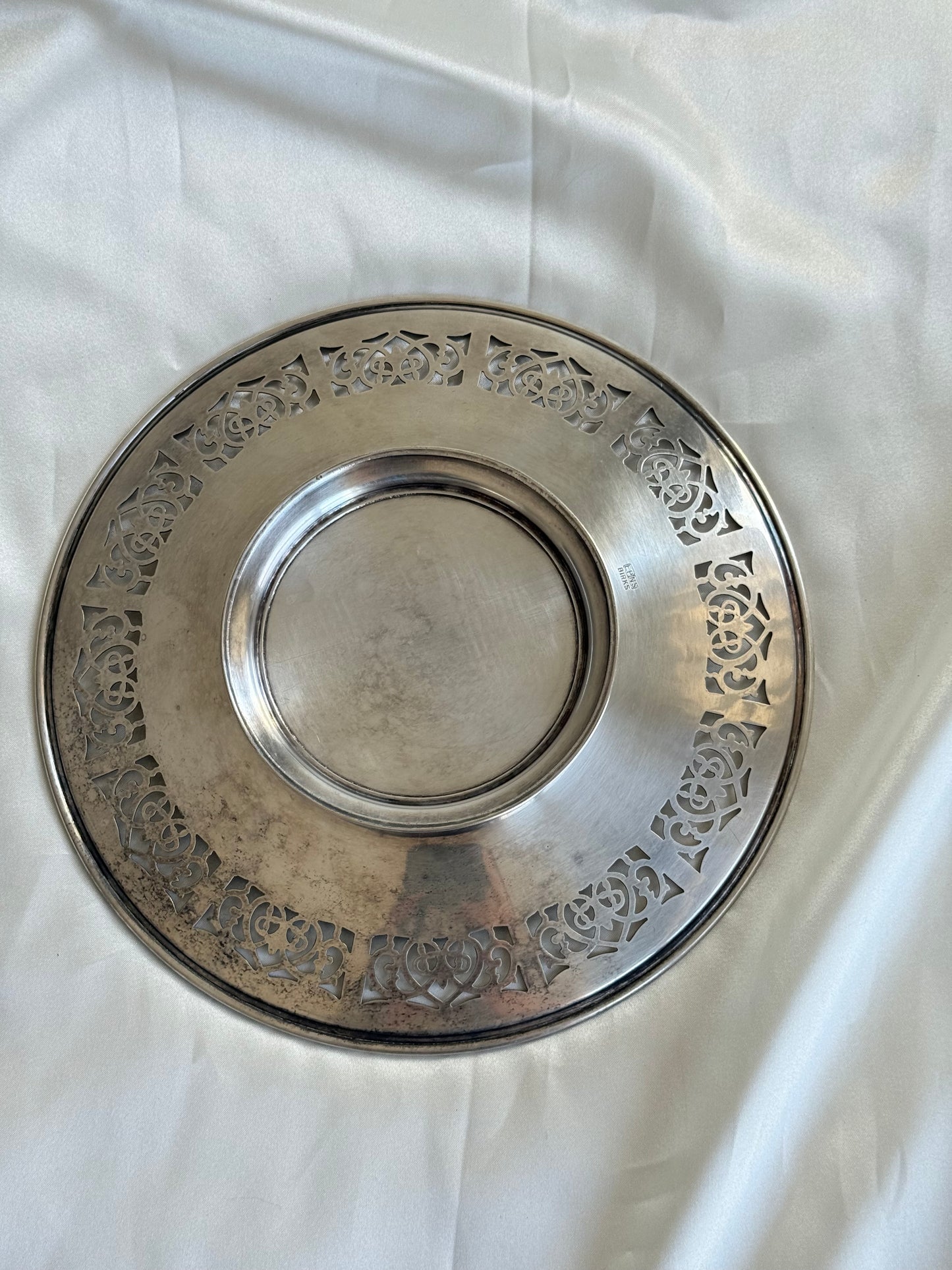 Vintage Birks EPNS Pierced Silver Plate Tray on small pedestal