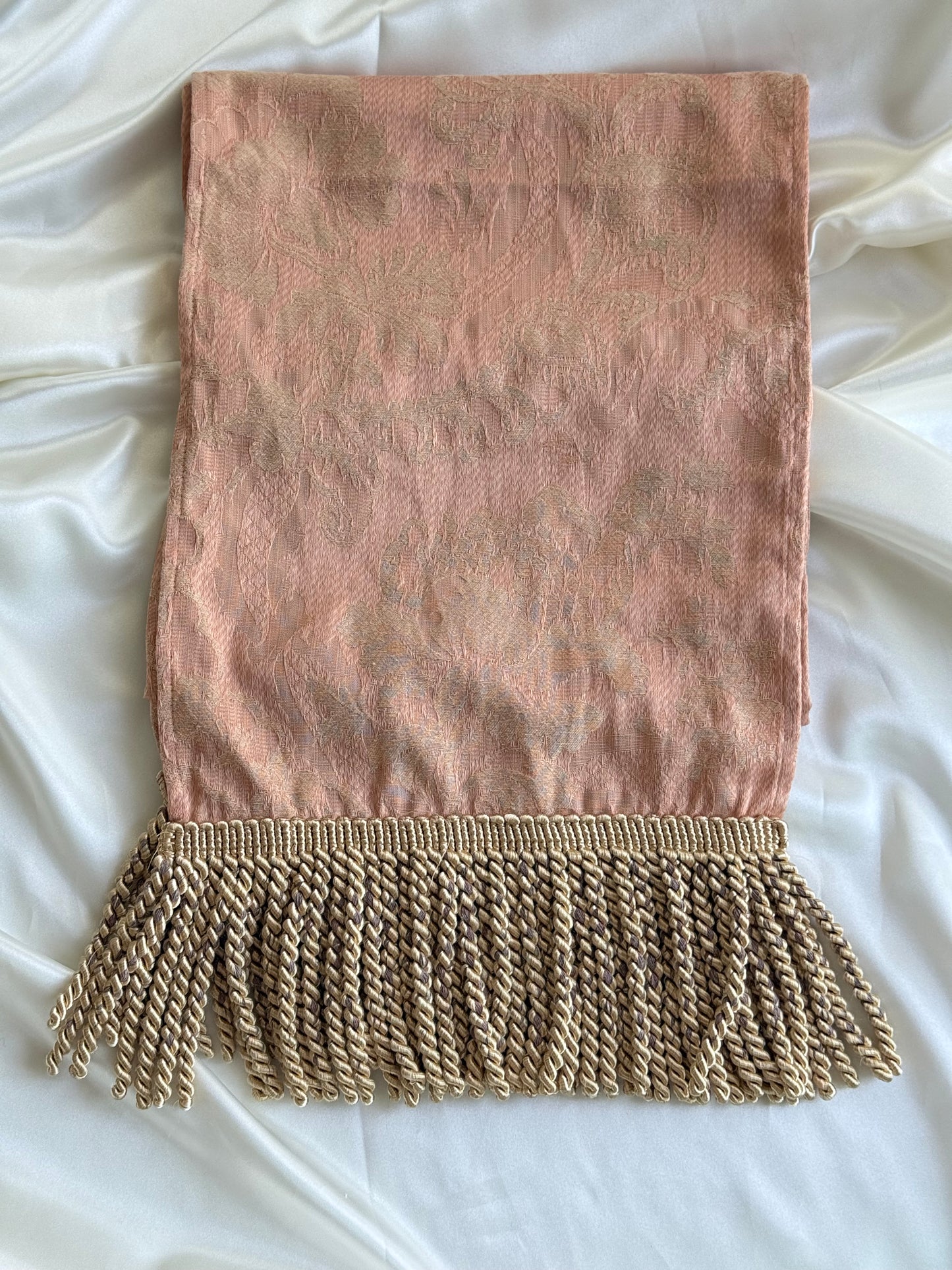 Vintage Damask Table Runner with Tassel Fringe
